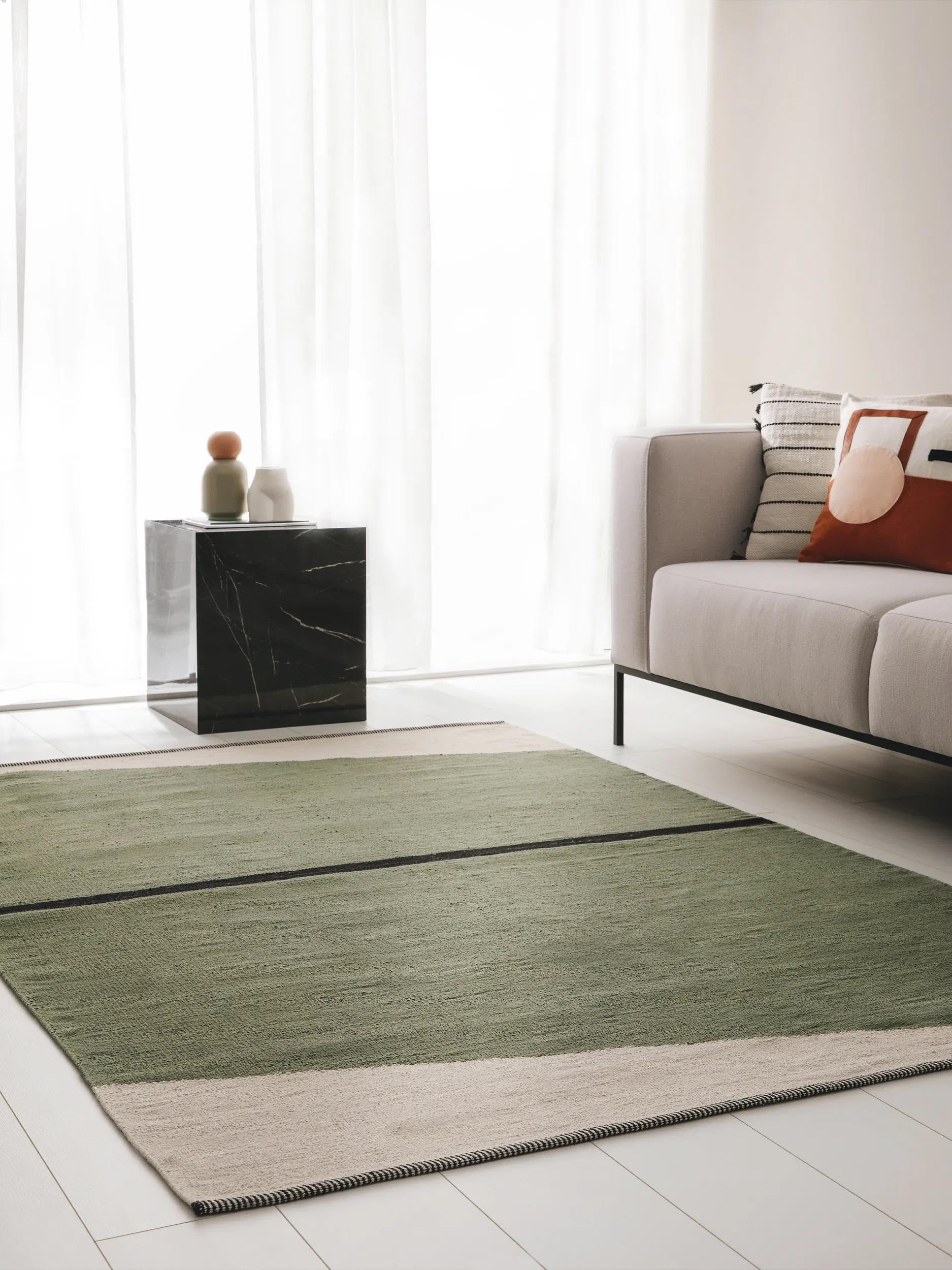 benuta Pop Baumwollteppich Lenny - Grün 200x300 cm - 100% Baumwolle - Rechteckig & im Style: Abstrakt,Geometrisch,Streifen, Minimalistisch, Natural Living, Retro - Pflegeleicht für Wohnzimmer