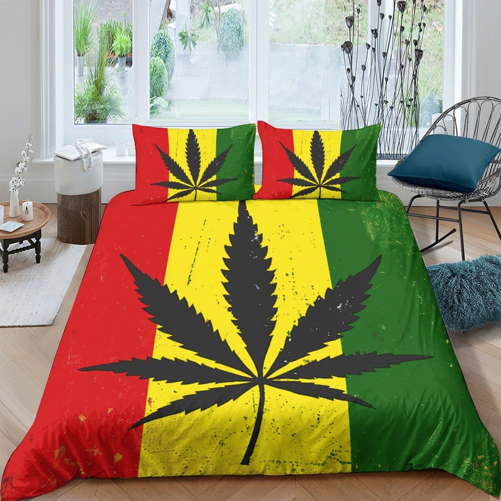 Ctjqhvkz Style-1 3D Printed Rasta Leaf Fitted Sheet Microfiber Soft Breathable Reggae Stripe Mattress Cover For Bedroom Dorm Decor Single（135X200cm）