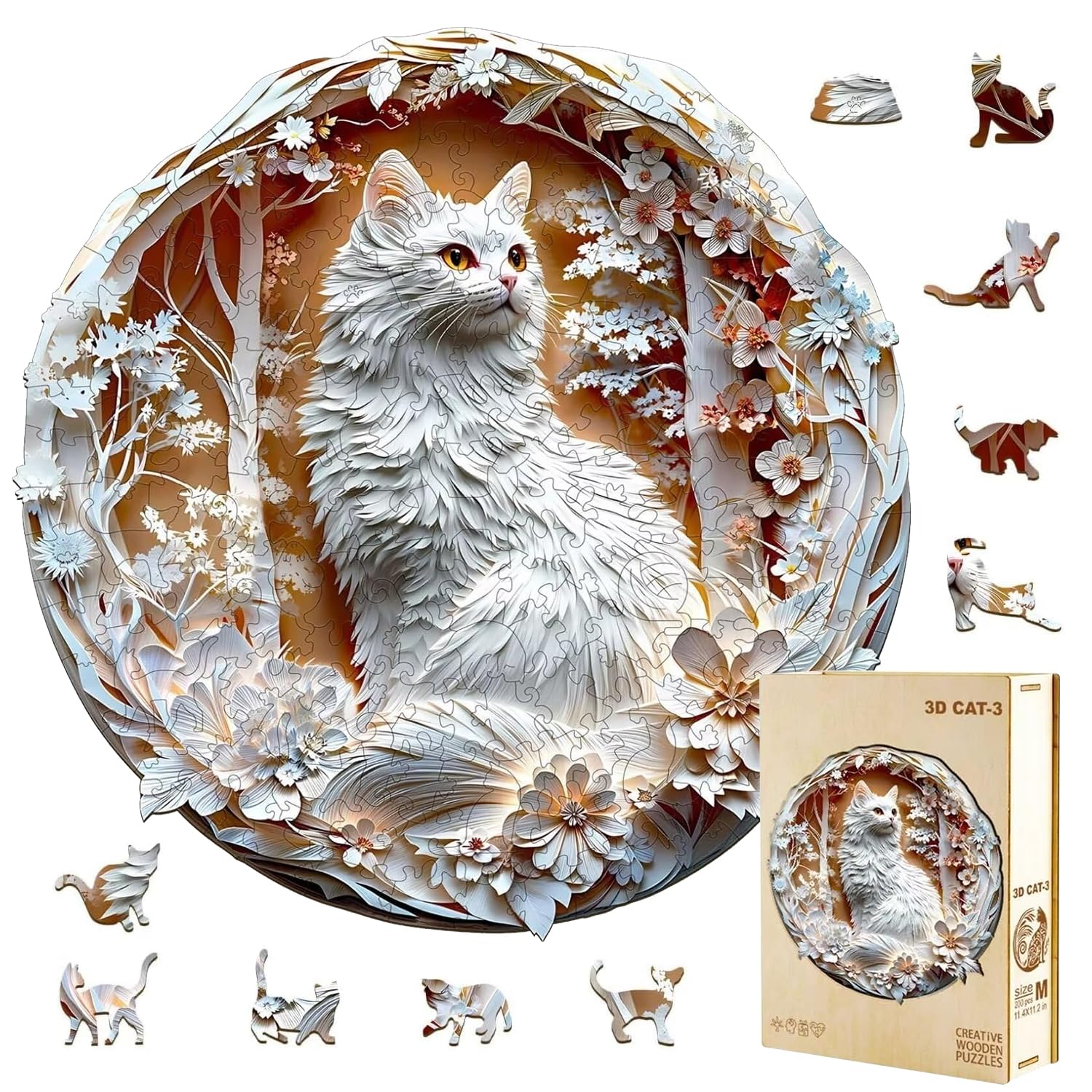Jollitot Wooden Puzzles Adults, 3D Cat Puzzle Wooden Puzzles 300 Pieces, Unique Animal Shaped Wood Challenging Jigsaw Puzzles Gifts for Adults,