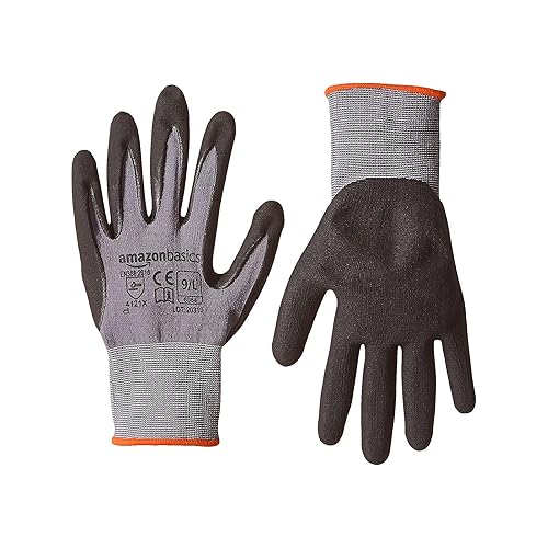 Miniatura 8 de Tienda Basics Guantes recubiertos de nitrilo de microespuma, fibra de forro de nailon, pantalla táctil, gris, talla 7 (S), 6 pares