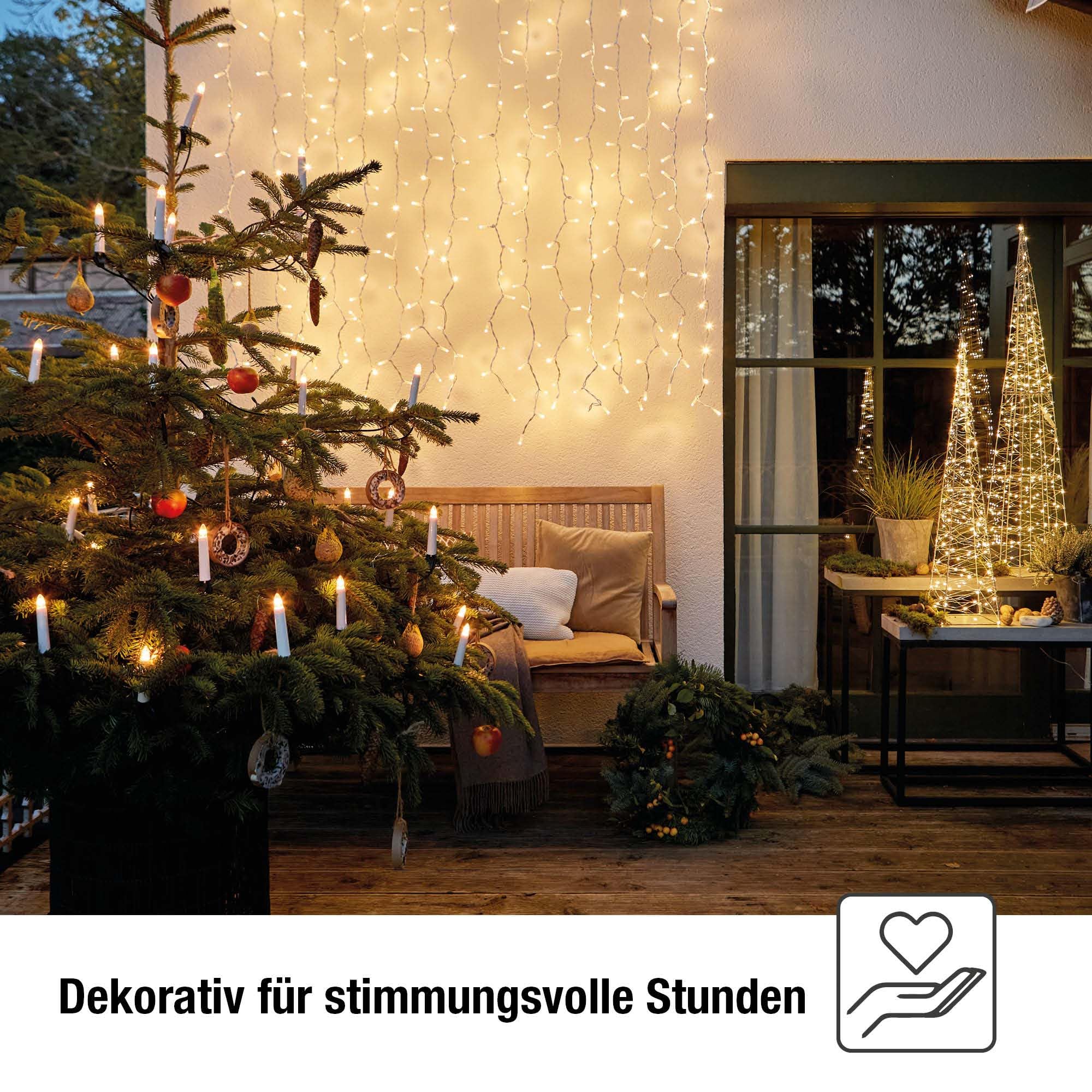 hellum Lichterkette Tannenbaum außen LED-Filament 30 LED, Stecker teilbar | Made in Germany warmweiß, Lichterkette Christbaum mit Clip, 29m beleuchtet, Kabel schwarz, für Weihnachtsbaum <59lm 842517