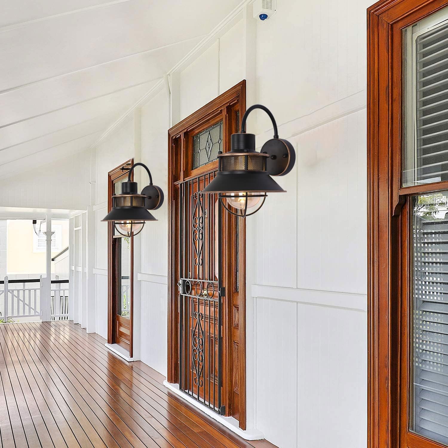 Industrial Farmhouse Wall Sconce, 1-Light Wall Mount Lamp Fixtures with Clear Glass Shade, Gooseneck Wall Sconces Lighting, Wall Sconces for Barn Porch Bathroom Bedroom Living Room