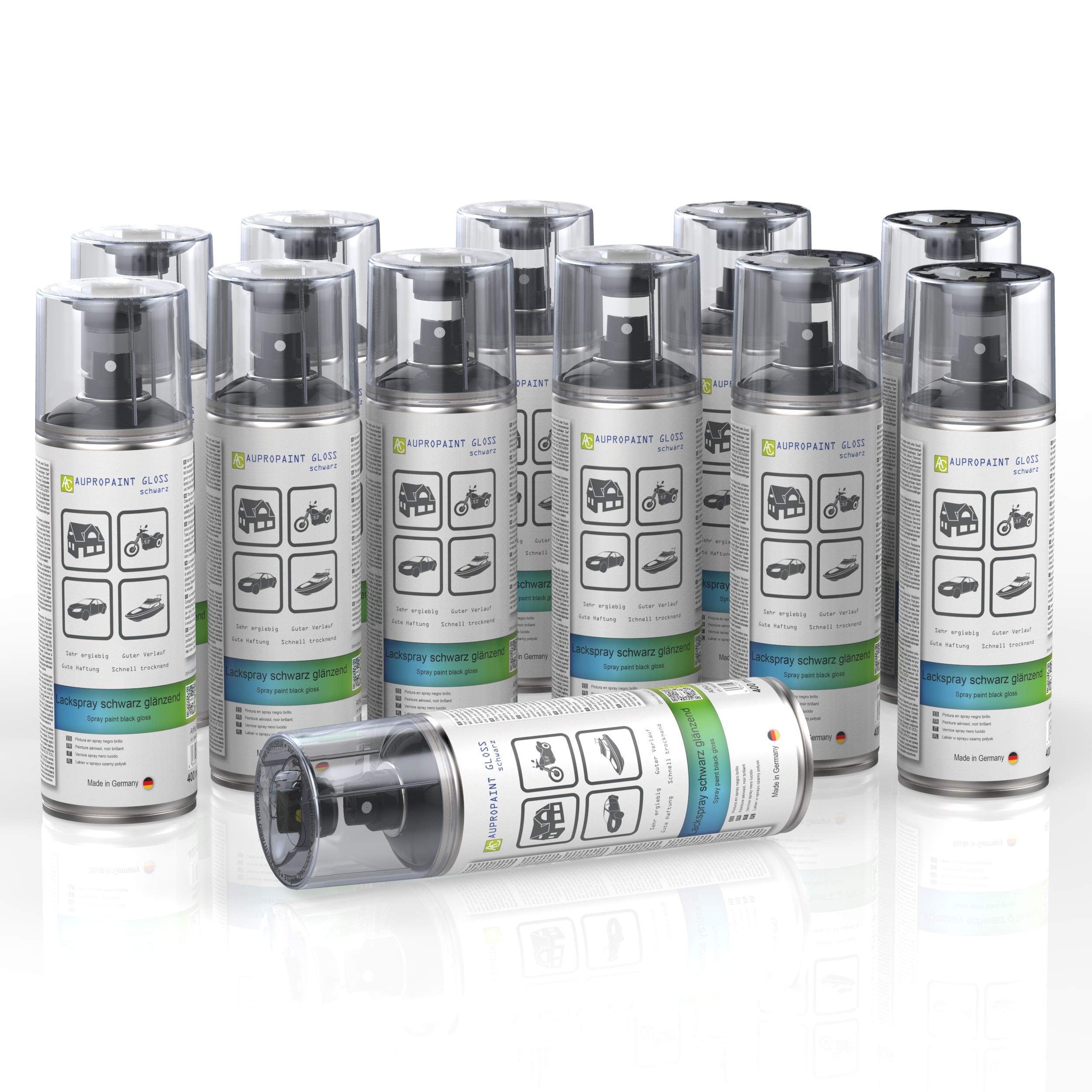 AUPROTEC Lackspray AUPROPAINT GLOSS schwarz glänzend Sprühlack Glanzlack Auto Lack Spray 12x 400ml