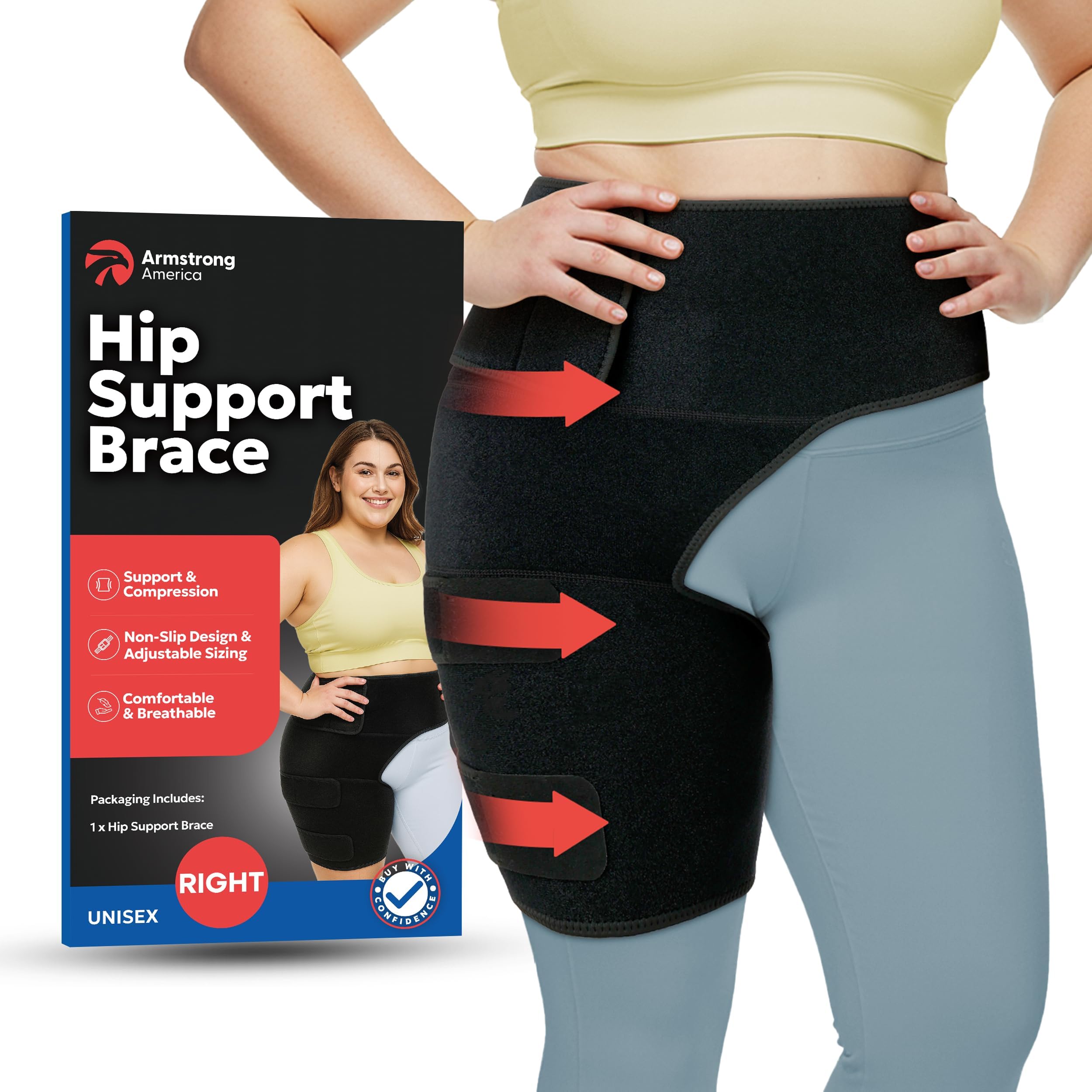 Plus Size Hip Brace Thigh Compression Sleeve | Sciatica Pain Relief Device Brace | Hamstring & Groin Compression Sleeve Wrap | Sciatic Nerve Relief | Hip Support Braces for Women & Men | X-LG / RIGHT