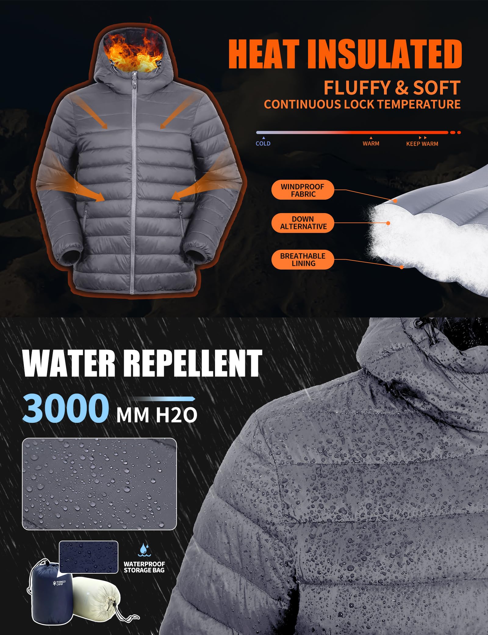 Herren Steppjacke Leichte Daunenjacken Winterjacke Übergangsjacke Outdoorjacke mit Kapuze und 6 Taschen