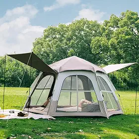 Barraca instantânea de acampamento, barraca pop-up para 3 a 6 pessoas, barraca de cúpula resistente à água, camada dupla, barraca de acampamento profissional para caminhadas ao ar livre