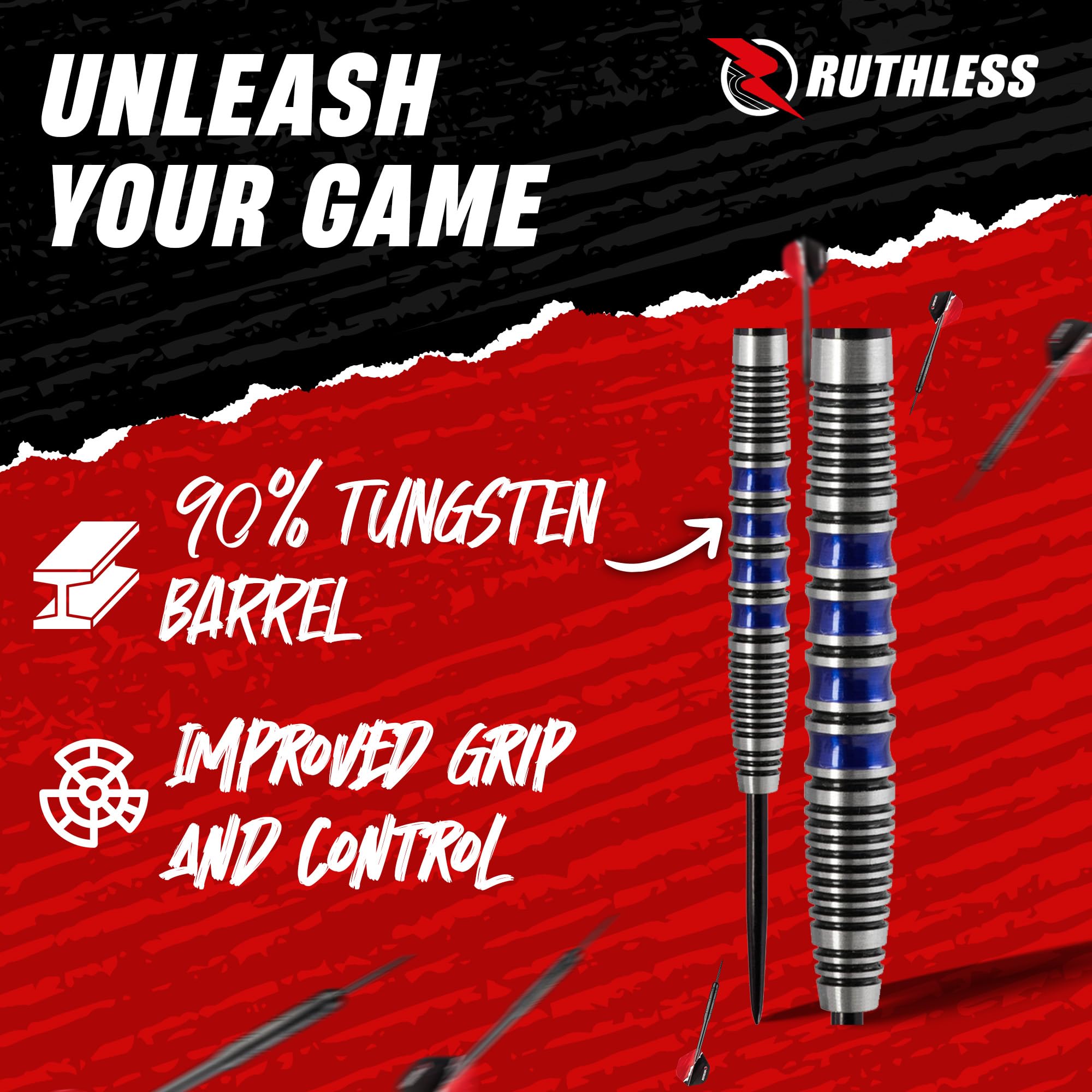 RUTHLESS Blue Falcon Professional Tungsten Steeltip Darts Set in 23g and 25g, with Flights and Stems Shafts (25g) - Image 3