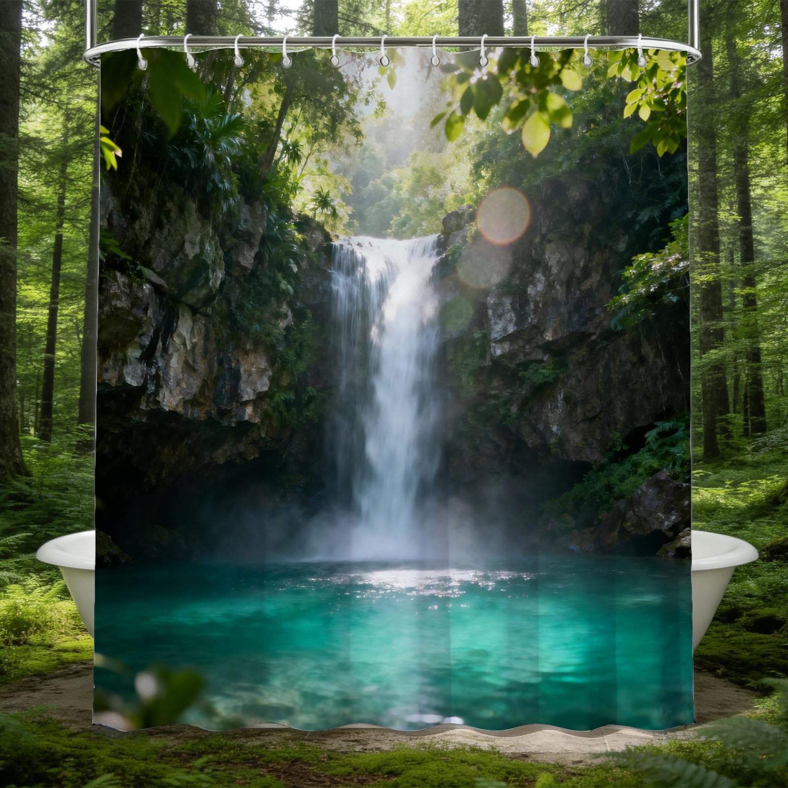 Hongduo 3D Fall Shower Curtain for Stalls Bathtubs Nature Scene Bathroom Decor Shower Curtain Set Polyester Fabric Waterproof 180x200cm/71X79 Inch with Hooks