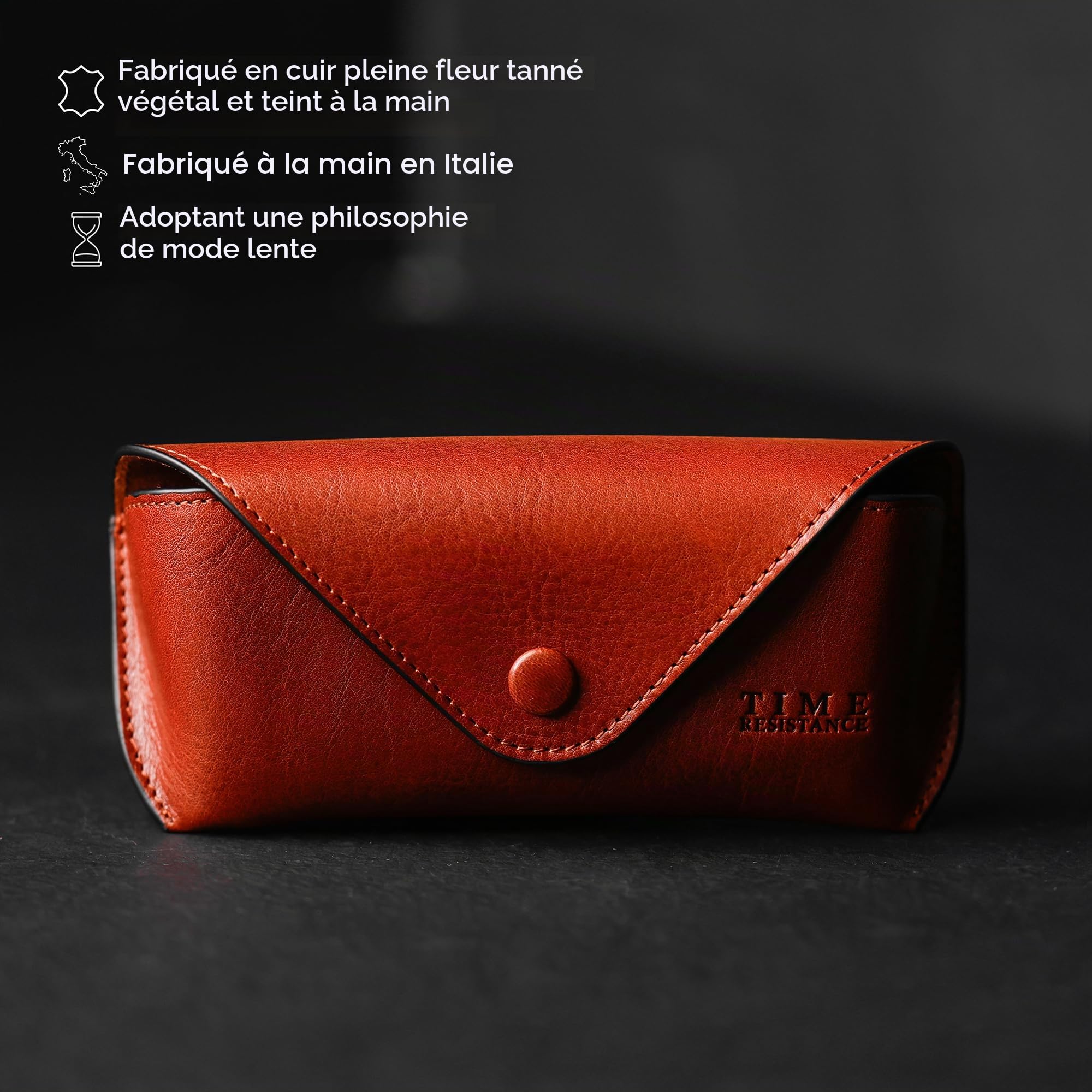 Time Resistance Étui à Lunettes en Cuir – Boîtier Rigide en Cuir pour Lunettes – Étui à Lunettes de Soleil Fait Main en Italie