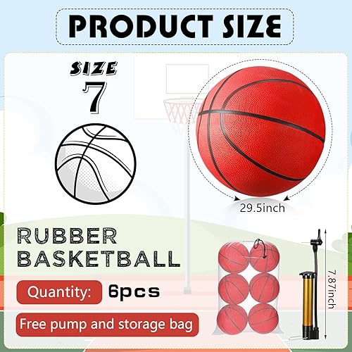 Miniatura 2 de 6 pelotas de baloncesto a granel tamaño 7, pelotas de baloncesto de goma para adolescentes de 29.5 pulgadas, baloncesto al aire libre, interior,
