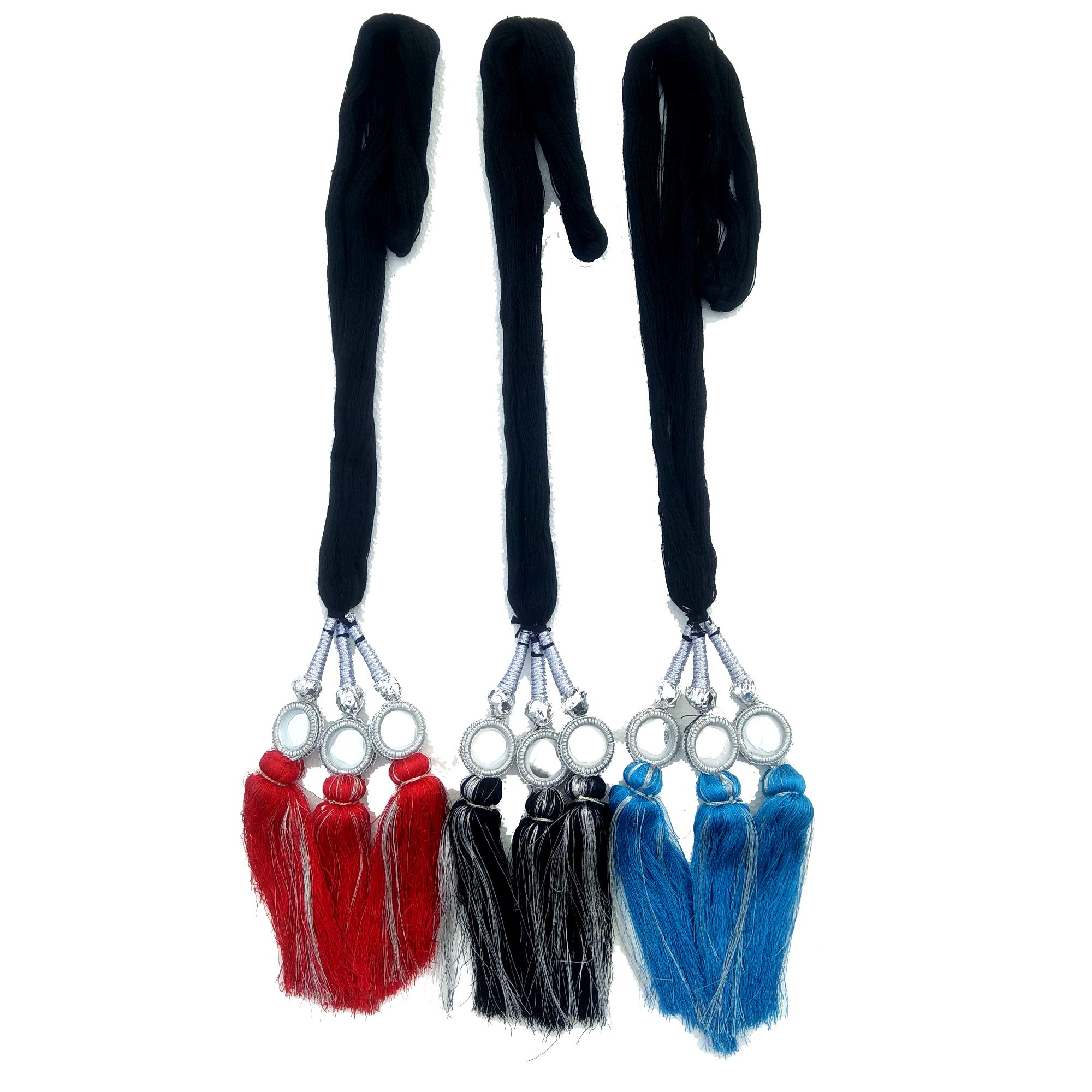 unik Onex three pieces Punjabi Paranda Parandi Hair Accessory Braid Tassles Black sky blue and Red Color Prandi Pranda