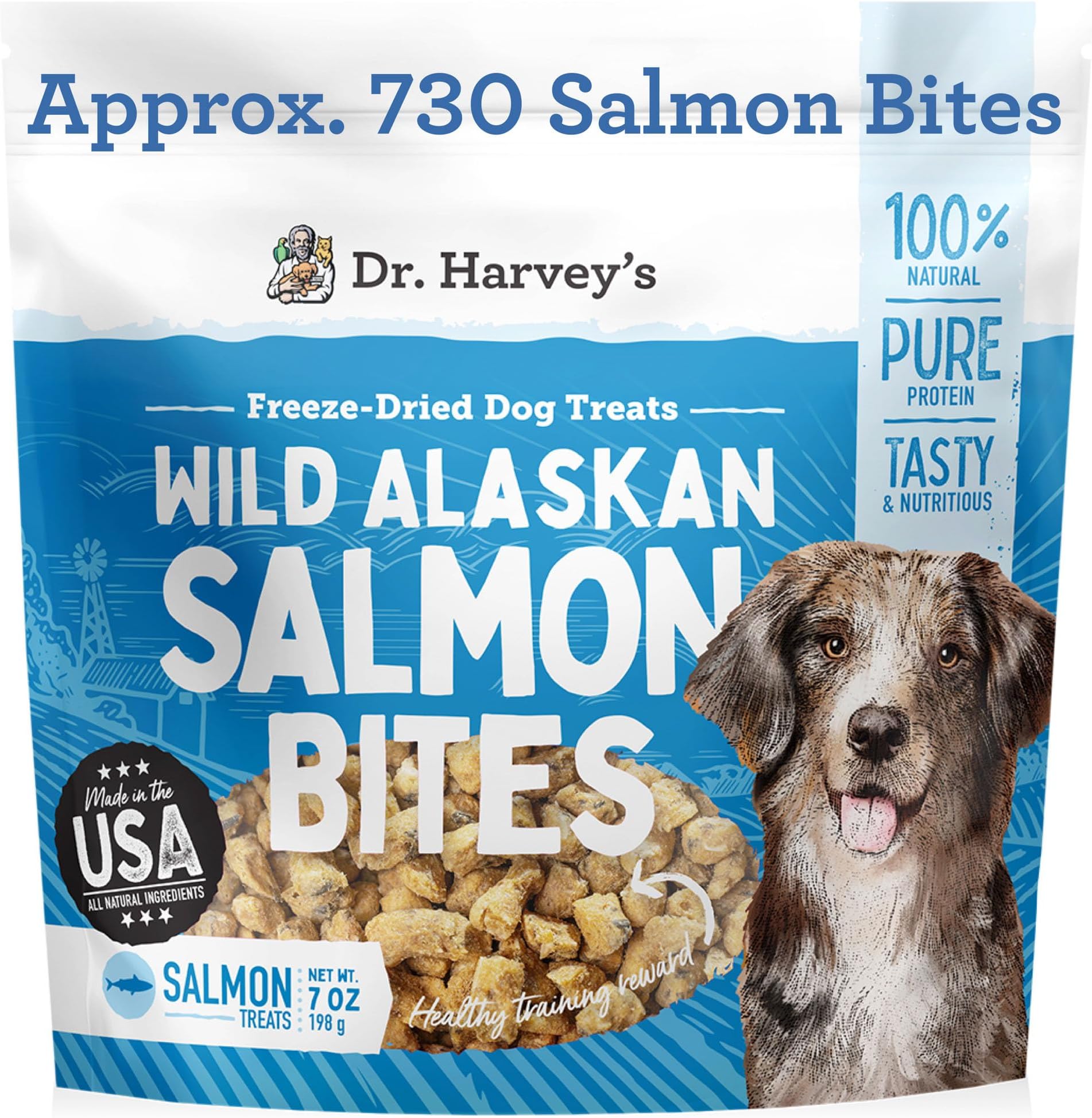 Wild Alaskan Salmon Bites - Freeze Dried Dog Training Treats with Salmon Meat for Dogs - 7 Ounces