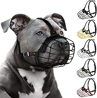 BUDKAS Pitbull Muzzle: Secure Metal Wire Basket Mask with Adjustable Leather Straps for Amstaff & Large Dogs (Black)