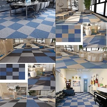 uyoyous 20 Pack Commercial Carpet Tiles, 20 x 20 Inch | with Stickers, PVC Backed, Non-slip, Reusable, 53.8 Sq Ft, Blue, for Home Office