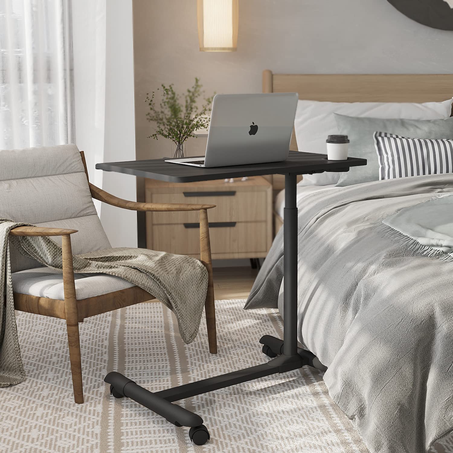 Fenge OverBed Table with Wheels Adjustable,Rolling Laptop Table Overbed