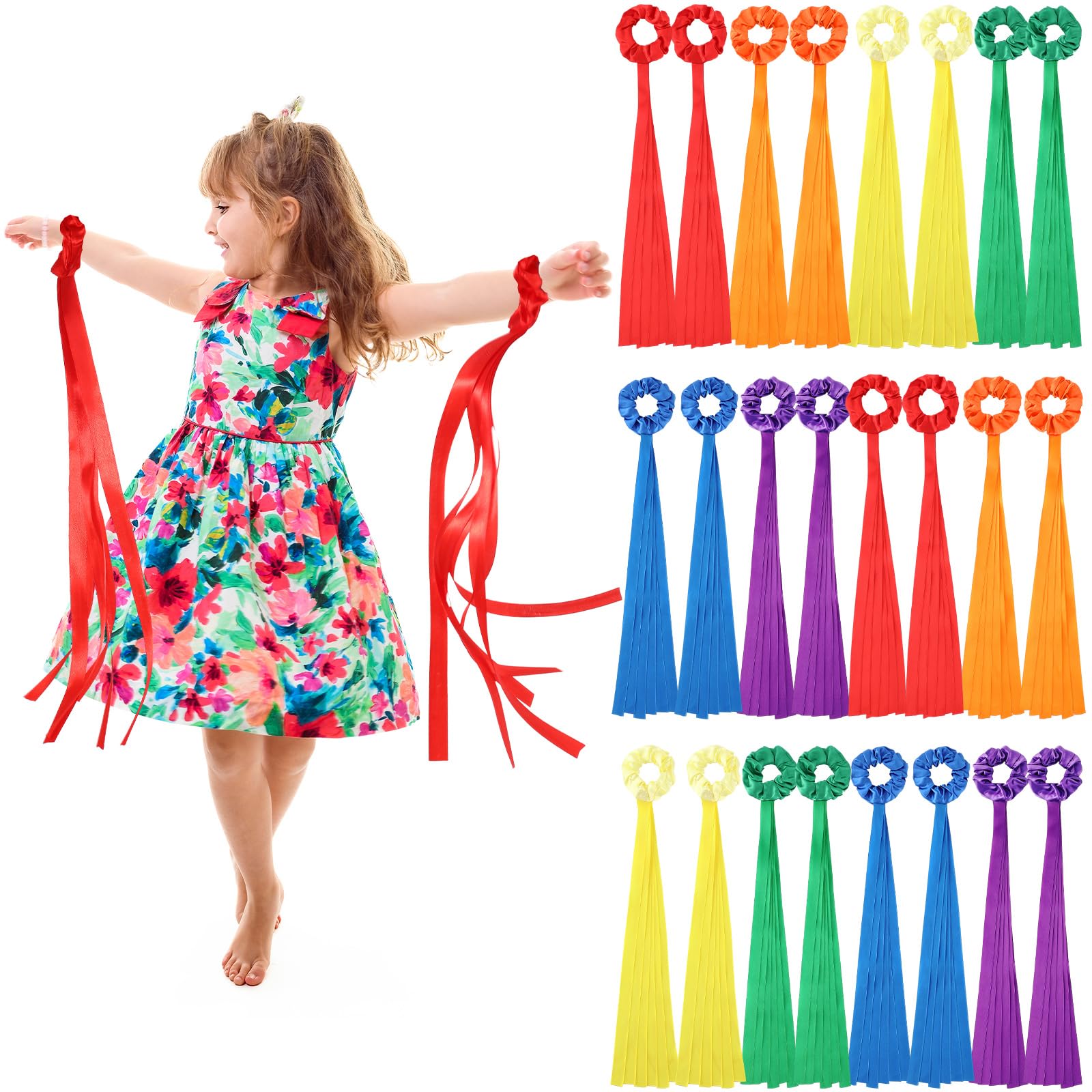 24 Pcs Rainbow Dance Ribbon Rhythm Ribbon for Kid, 0.8 x 19.7'', Mix Color