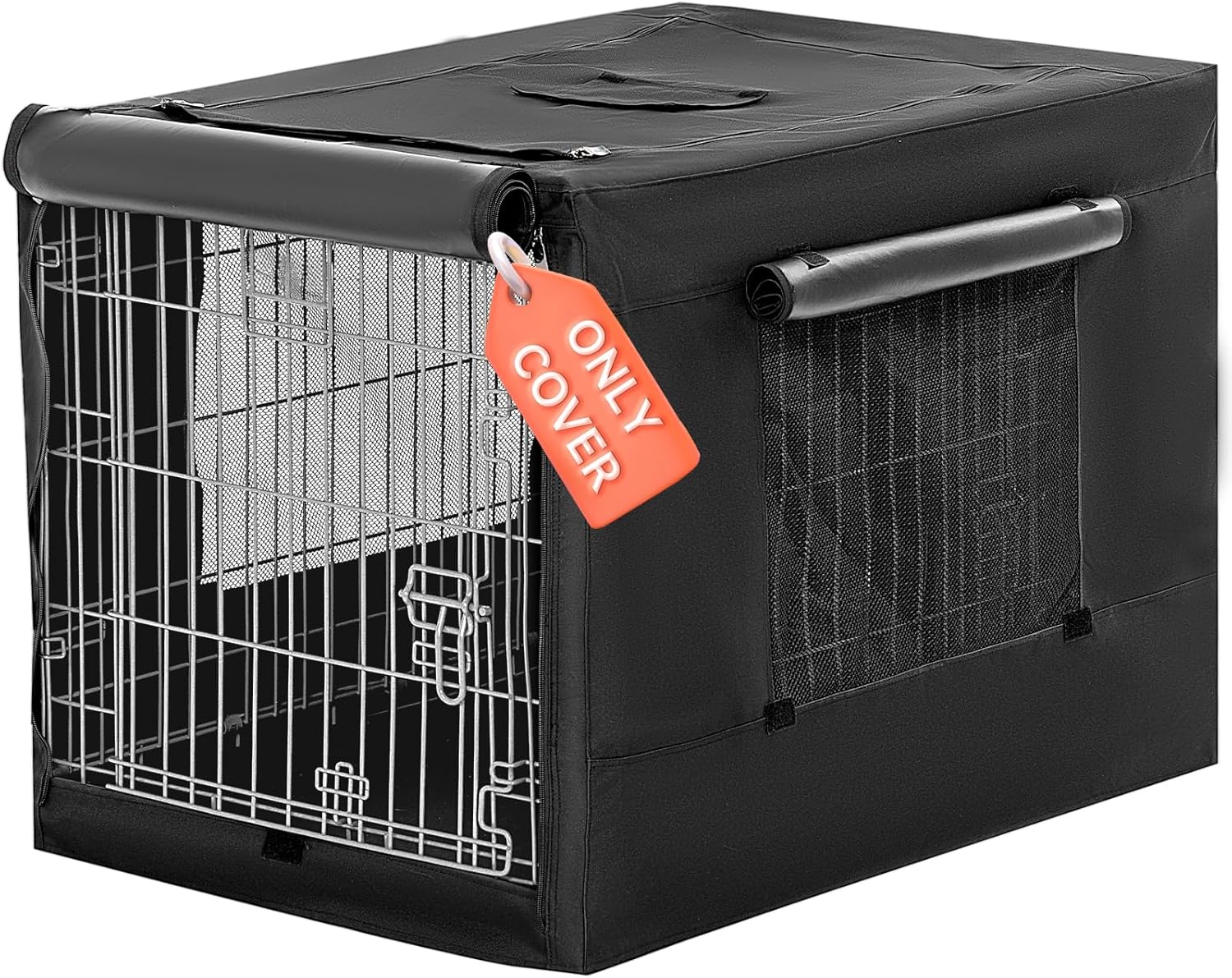 PETSFIT Dog Crate Cover,42 Inch Cover for Wire Dog Kennel, Single Door, Mesh Window, Flap On the Top and Back is Detachable，Black