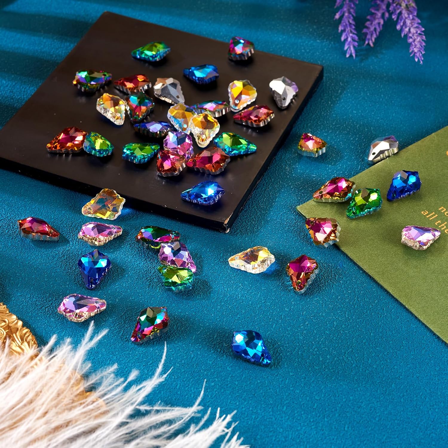 42Pcs Teardrop Glass Charms Faceted Crystal Teardrop Charms Maple Leaf Dangle Charms Electroplated Glass Hanging Pendants for DIY Necklace Bracelet Jewelry Making 7 Colors - Image 5