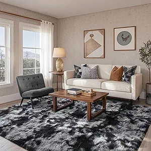 Black Grey Rugs for Bedroom Fluffy 4x6 Area Rug, Super Fuzzy Fur Living Room Carpet for Boys Dorm Office Nursery Modern Home Decor