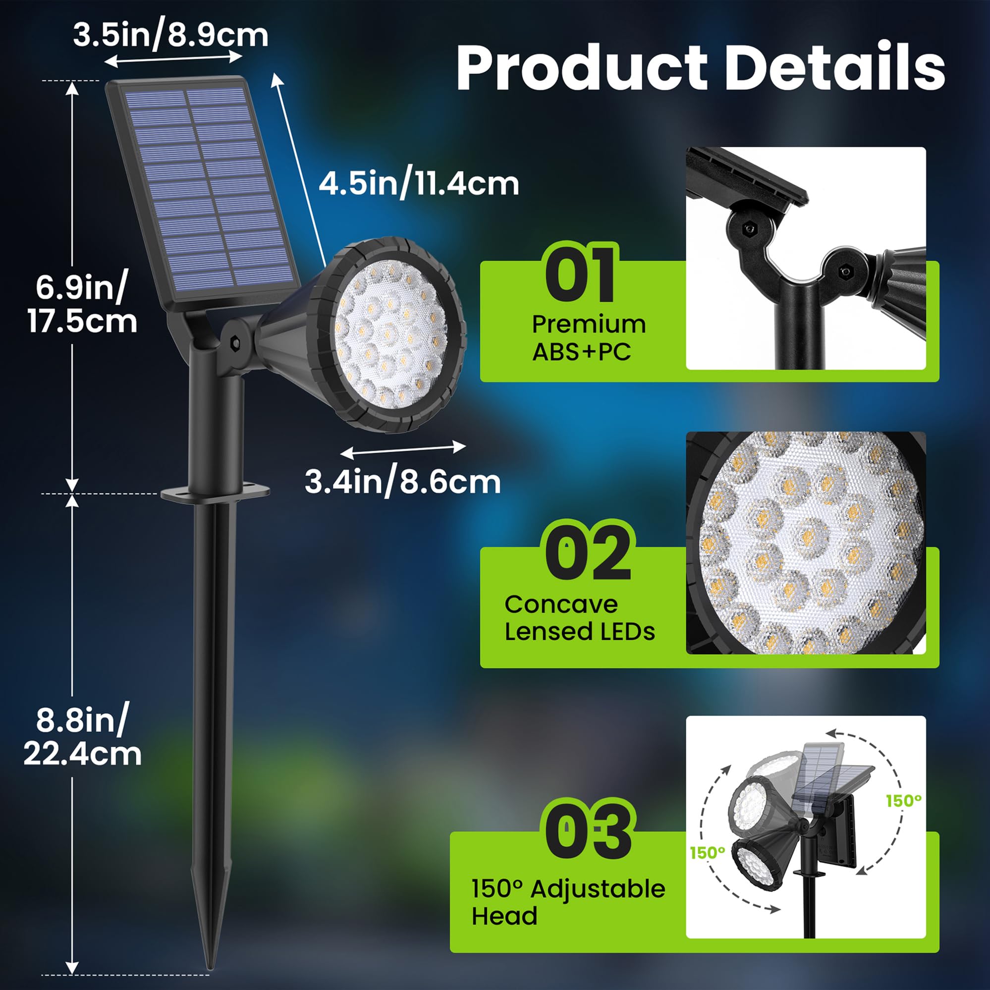 Solpex Lot de 4 Spots Solaires d'extérieur, projecteurs solaires,IP65 étanches à 25 LED lampes solaires pour chemins, extérieur Jardins, Clôtures (Blancs Chaud)