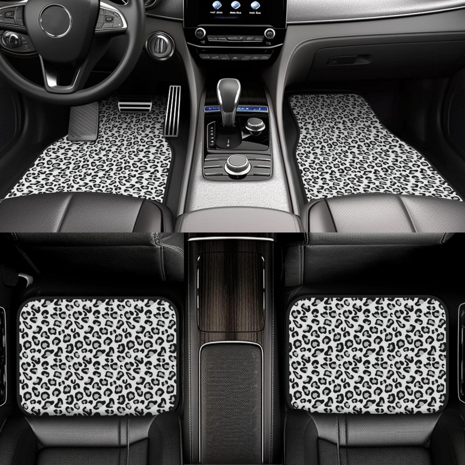 Schwarz-weißer Leopardenprint, 4er-Set Auto-Fußmatten, Neopren-Fußmatten für Fahrzeuge, rutschfeste Auto-Fußmatten, Autozubehör