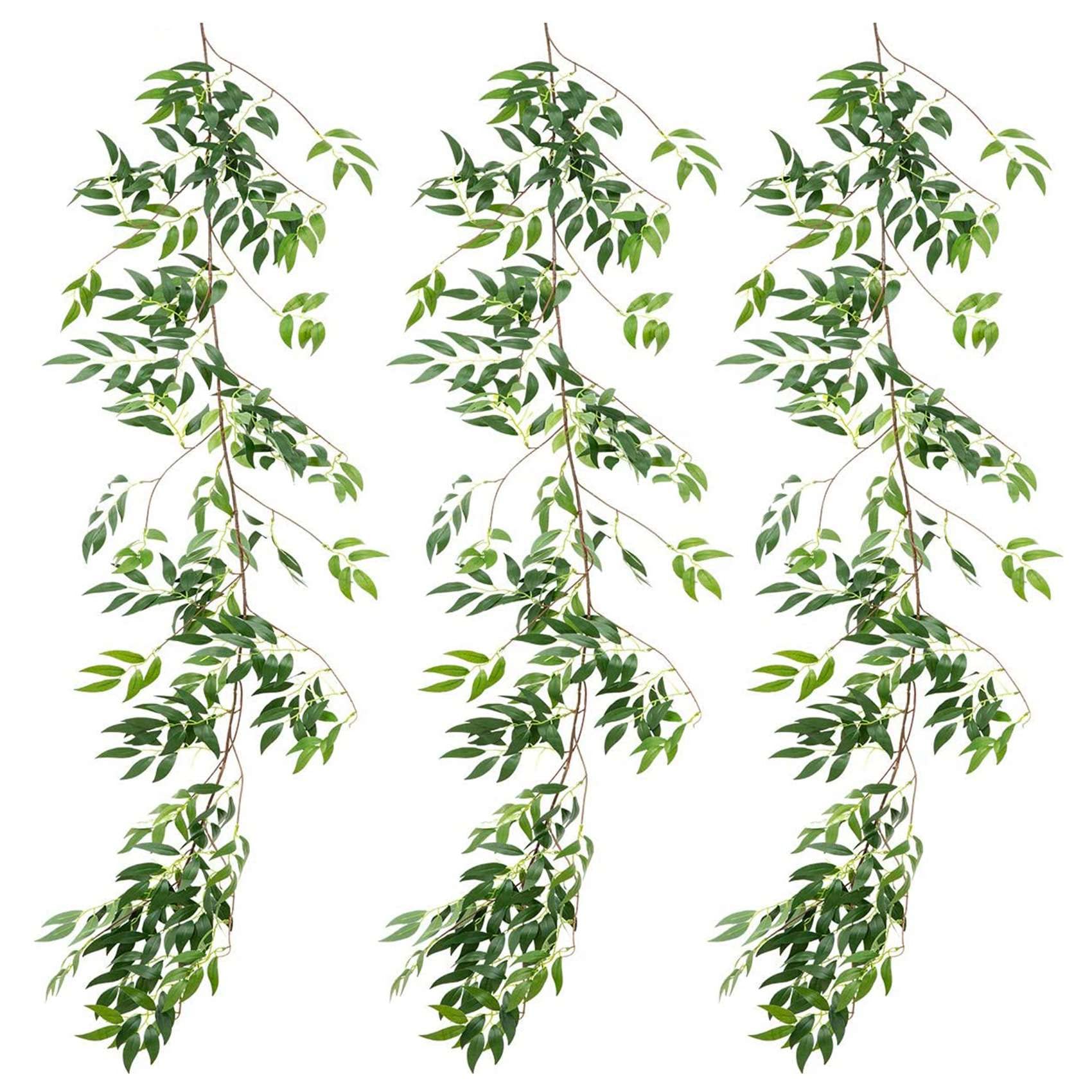 CTRLZS 3 Pack (16.8Ft) Artificial Willow Leaves Vines Twigs- Fake Silk Hanging Willow Plant Greenery Garland String for Indoor