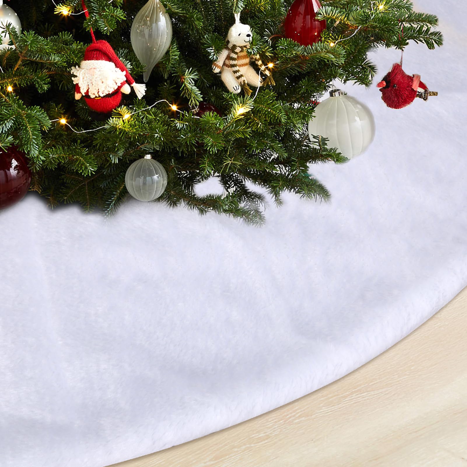 Serwrsw White Christmas Tree Skirt 36 inch, Soft Faux Fur Christmas Tree Skirt for 6 ft Tree, All White Under Christmas Tree Bottom Decoration Indoor for Home