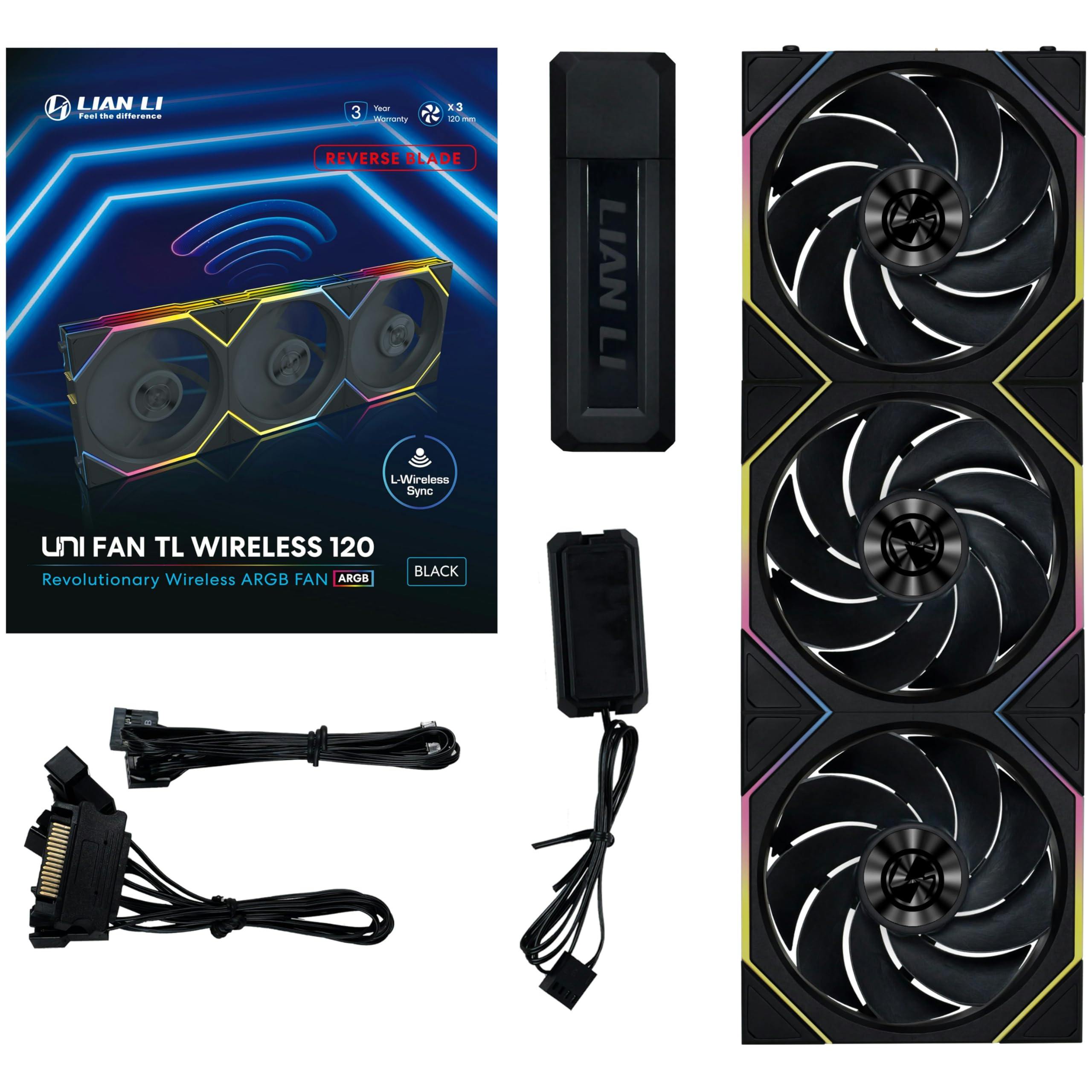 Kit 3 Fans Lian Li Uni fan TL 120 Wireless ARGB Preto Reverse