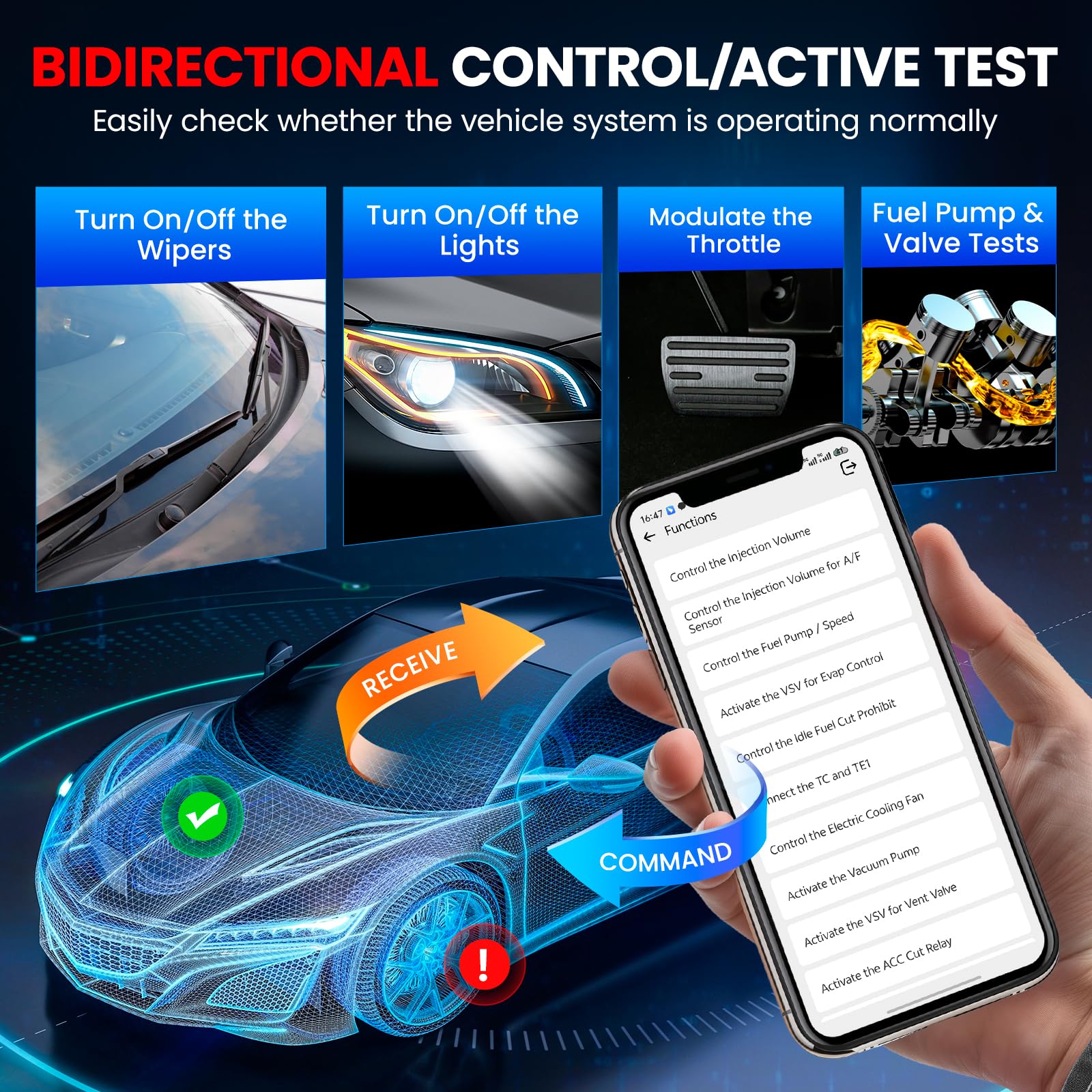 KINGBOLEN EDIAG ELITE OBD2 Urządzenie diagnostyczne Bluetooth, adapter Bluetooth, pełne systemy, czytnik kodów OBD2, do kodowania dwukierunkowego, 15 funkcji resetowania. Dla urządzeń iOS i Android