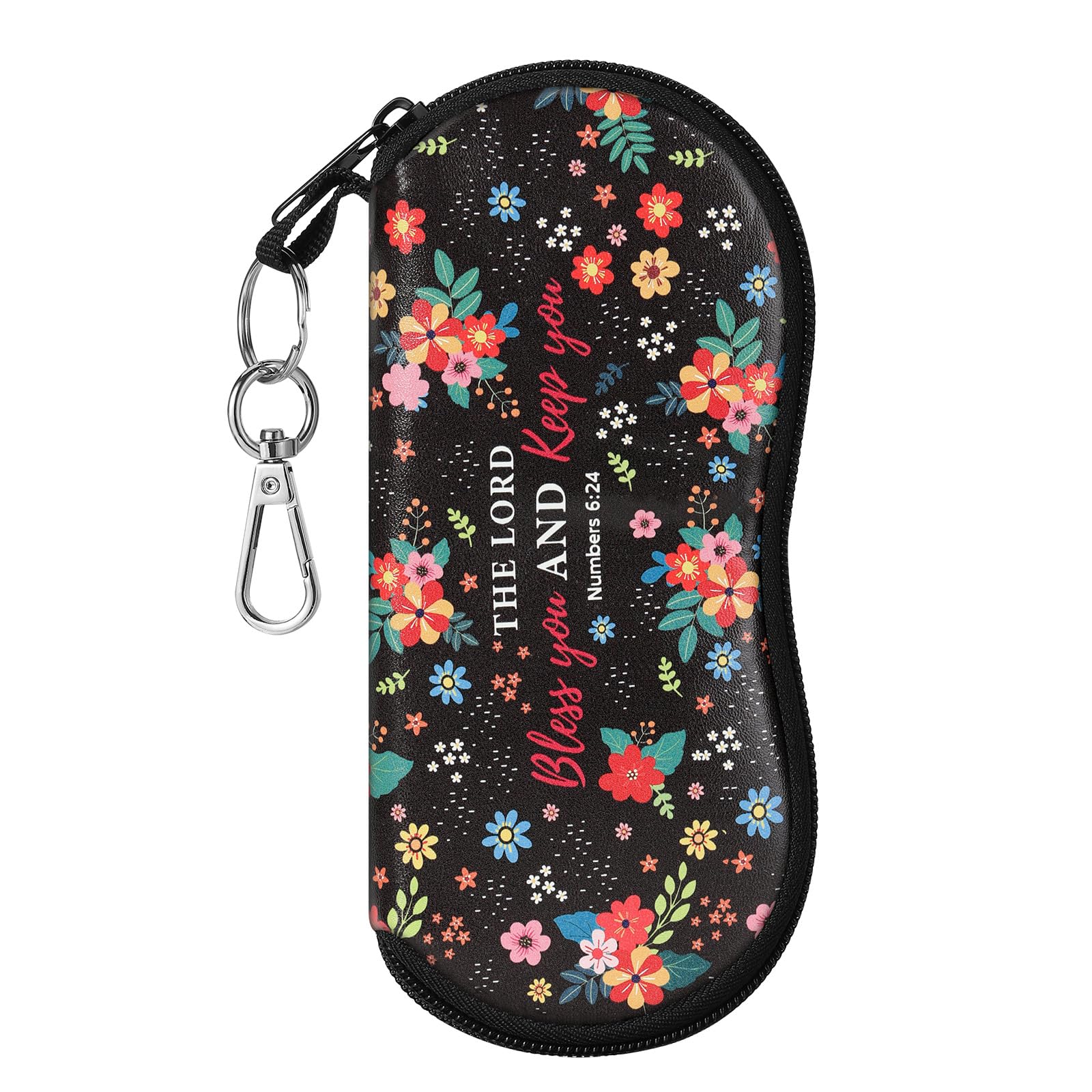 MoKo Eyeglass Soft Case, Zippered Neoprene Sunglasses Pouch with Clip for Men Women, Black & Flower