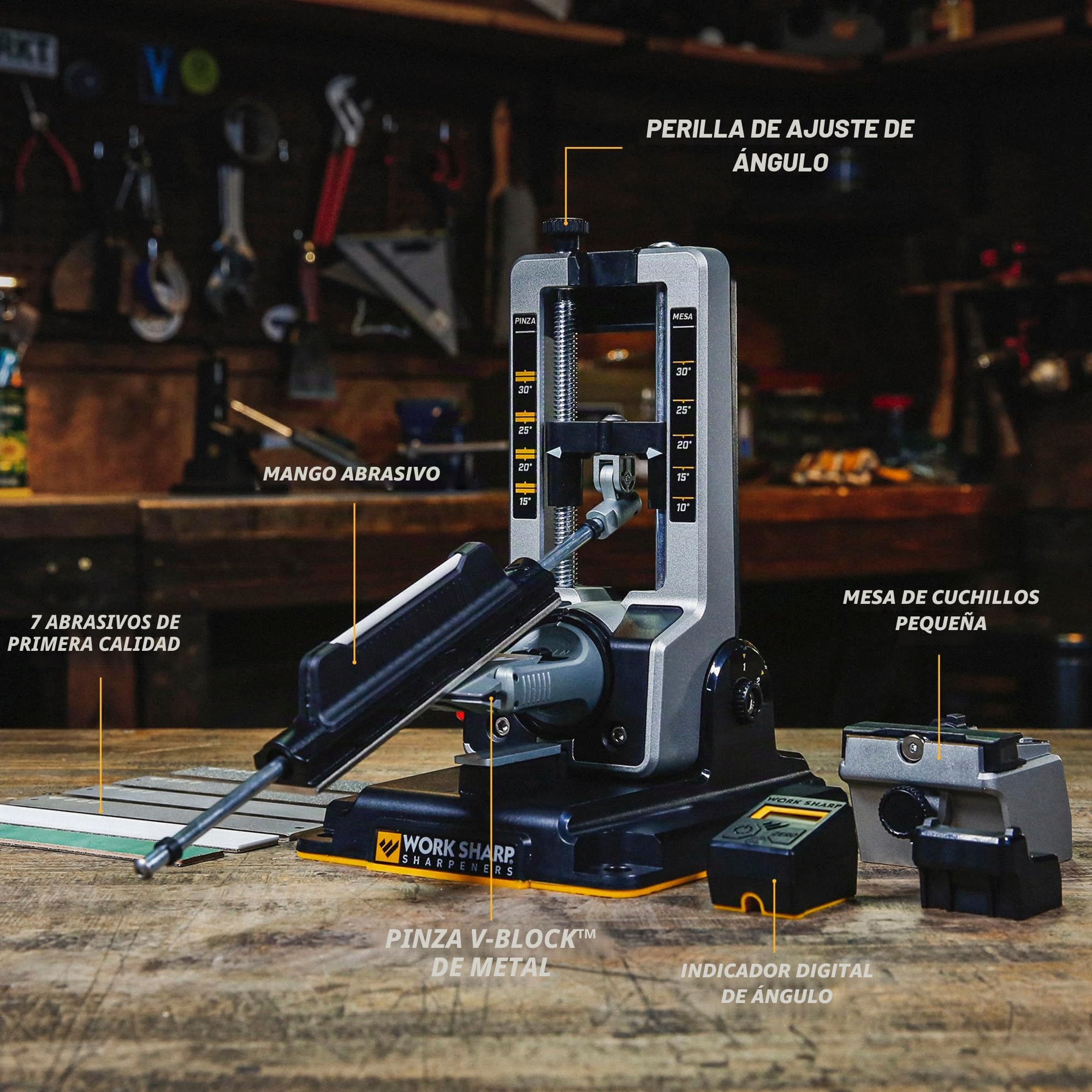Work Sharp® Afilador de cuchillos profesional con ajuste de precisión, juego de afilador de cuchillos profesional con ajuste de ángulo digital, afilador de cuchillos con guía de ángulo, 6 placas de