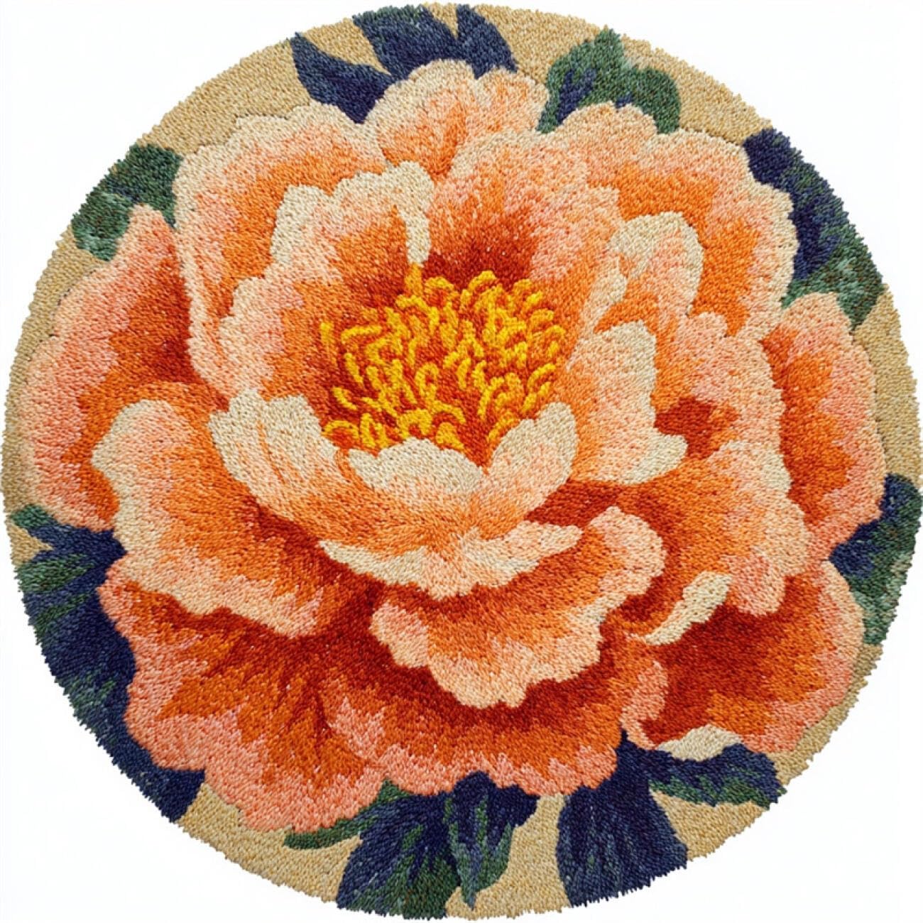 Kitquiver Rug Making Kit for Adults Orange Peony 60x60cm