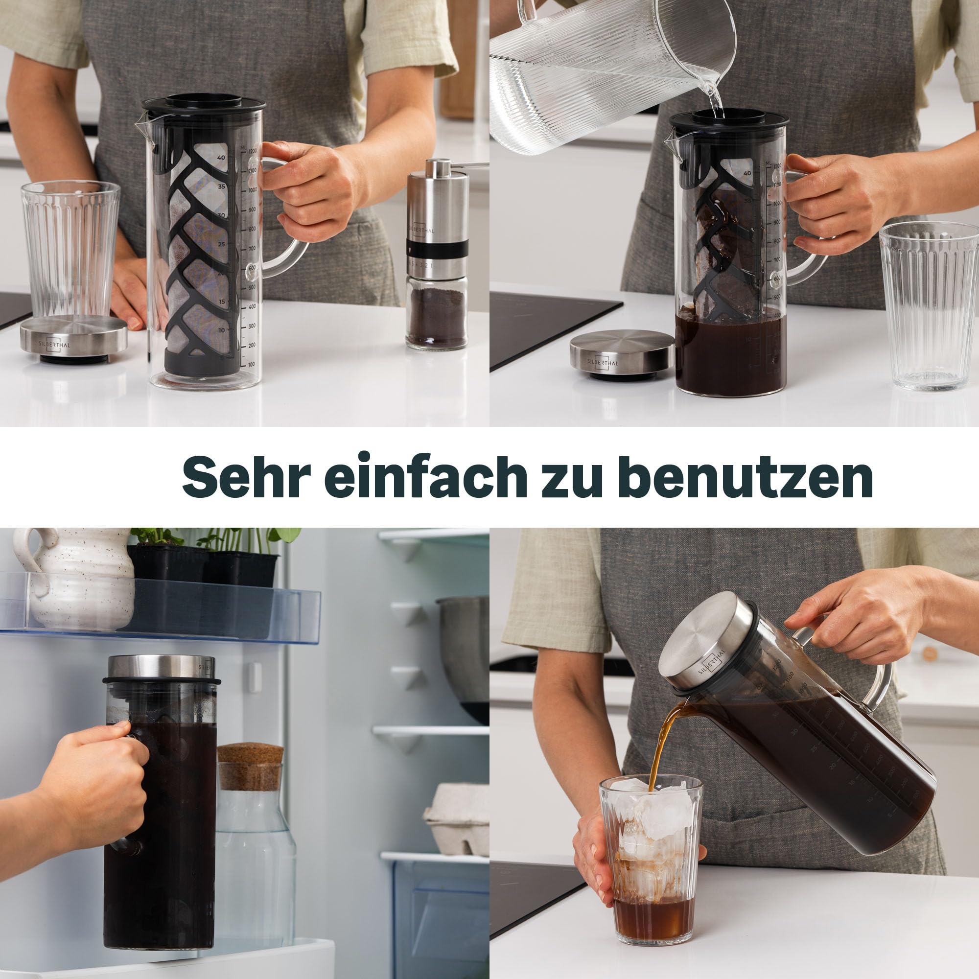 SILBERTHAL Kaffeemühle manuell und Cold Brew Coffee Maker - Genuss Set für Kaffeeliebhaber im Sommer