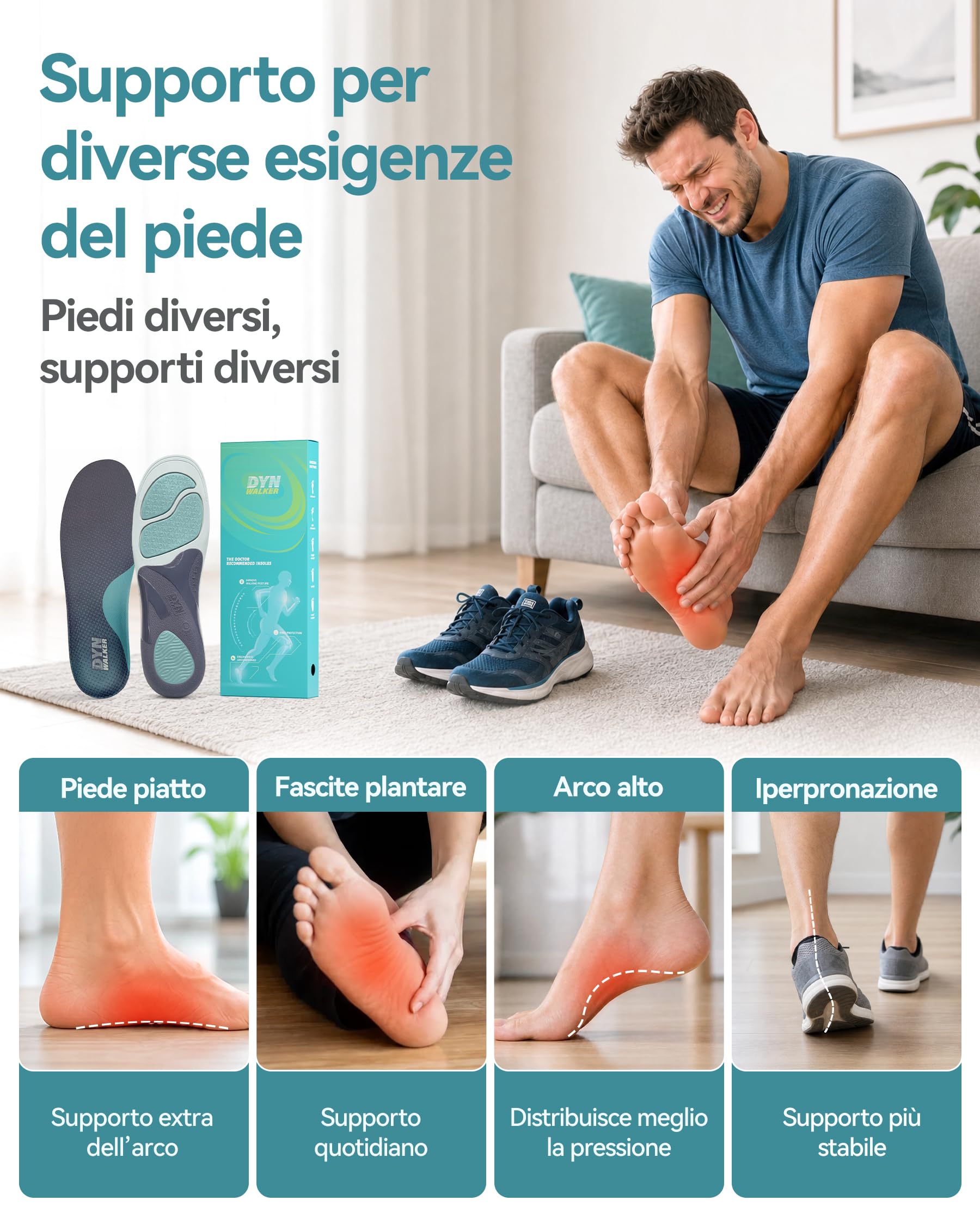 DynWalker Solette Ortopediche – Doppio Ammortizzamento GEL con Talloniera Profonda a U，Migliora la Stabilità durante la Camminata e il Comfort nella Stazione in Piedi Prolungata，per Uomo e Donna，L
