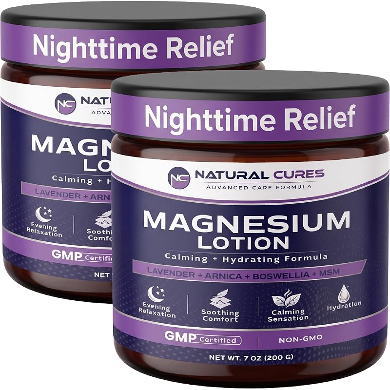 Loção corporal com cloreto de magnésio NC NATURAL CURES com lavanda, arnica, boswellia e MSM, 2 potes de 198 g