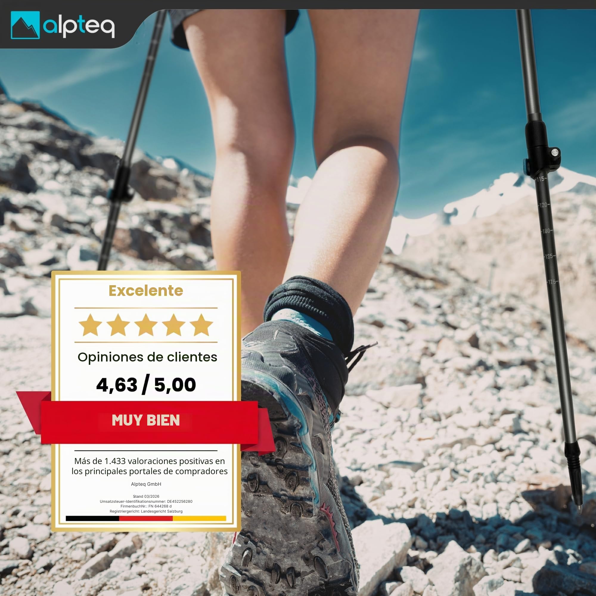 Bastones telescópicos de Carbono y Aluminio con Mango de Corcho y prolongación – Bastones de Trekking ultraligeros para montaña y Marcha nórdica – Ajustables 65–135 cm – Hombre, Mujer y niños