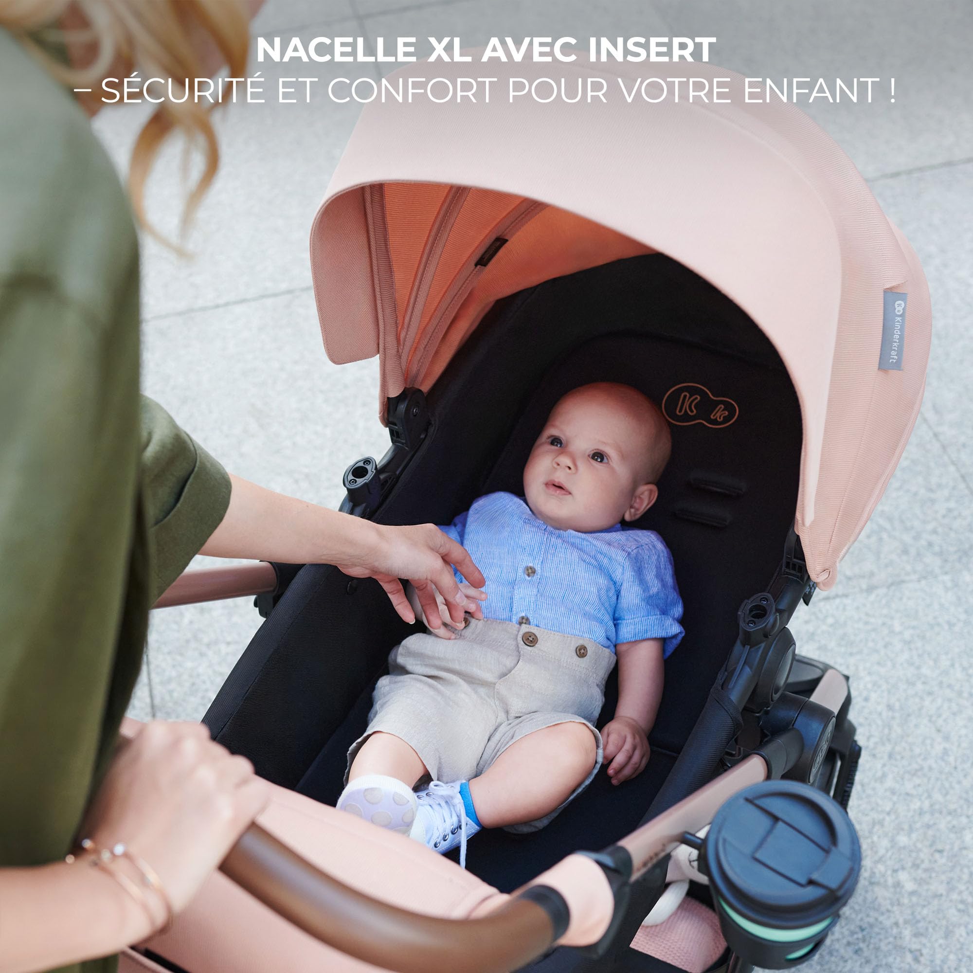 Kinderkraft MOOV 2 Poussette 3 en 1 Travel System avec nacelle 2-en-1 siège auto i-Size Gris