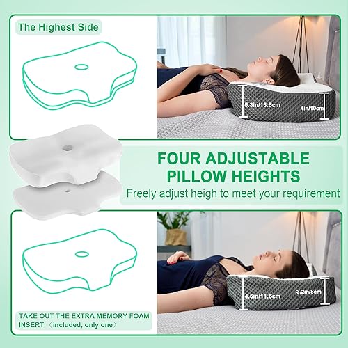 Miniatura 3 de Elviros Almohada cervical para el cuello, almohada de espuma viscoelástica de contorno con funda de almohada adicional para reemplazar (gris oscuro)