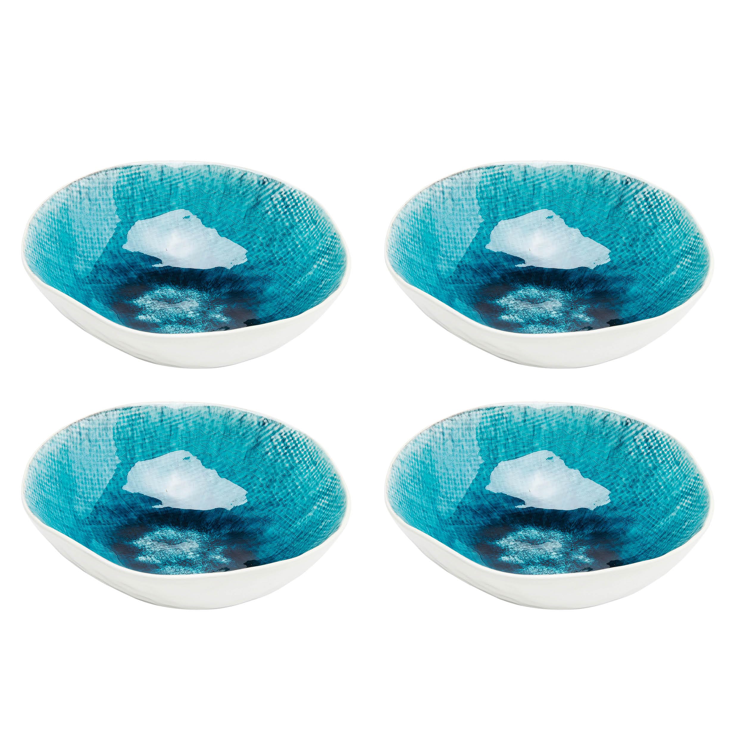 Kare Design Schüssel Azur, Geschirr-Set, 4-teilig, Blau, 628ml, 17cm Durchmesser, Handgearbeitet, Spülmaschinengeeignet, Mikrowellengeeignet, Essteller-Set, Steingut glasiert