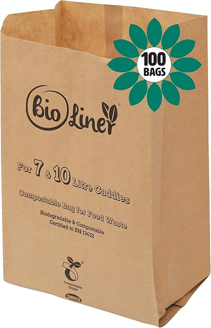 All-Green 7L & 10L - 100 x Paper - Compostable Brown Caddy Food Waste Bin Liners/Bin Bags