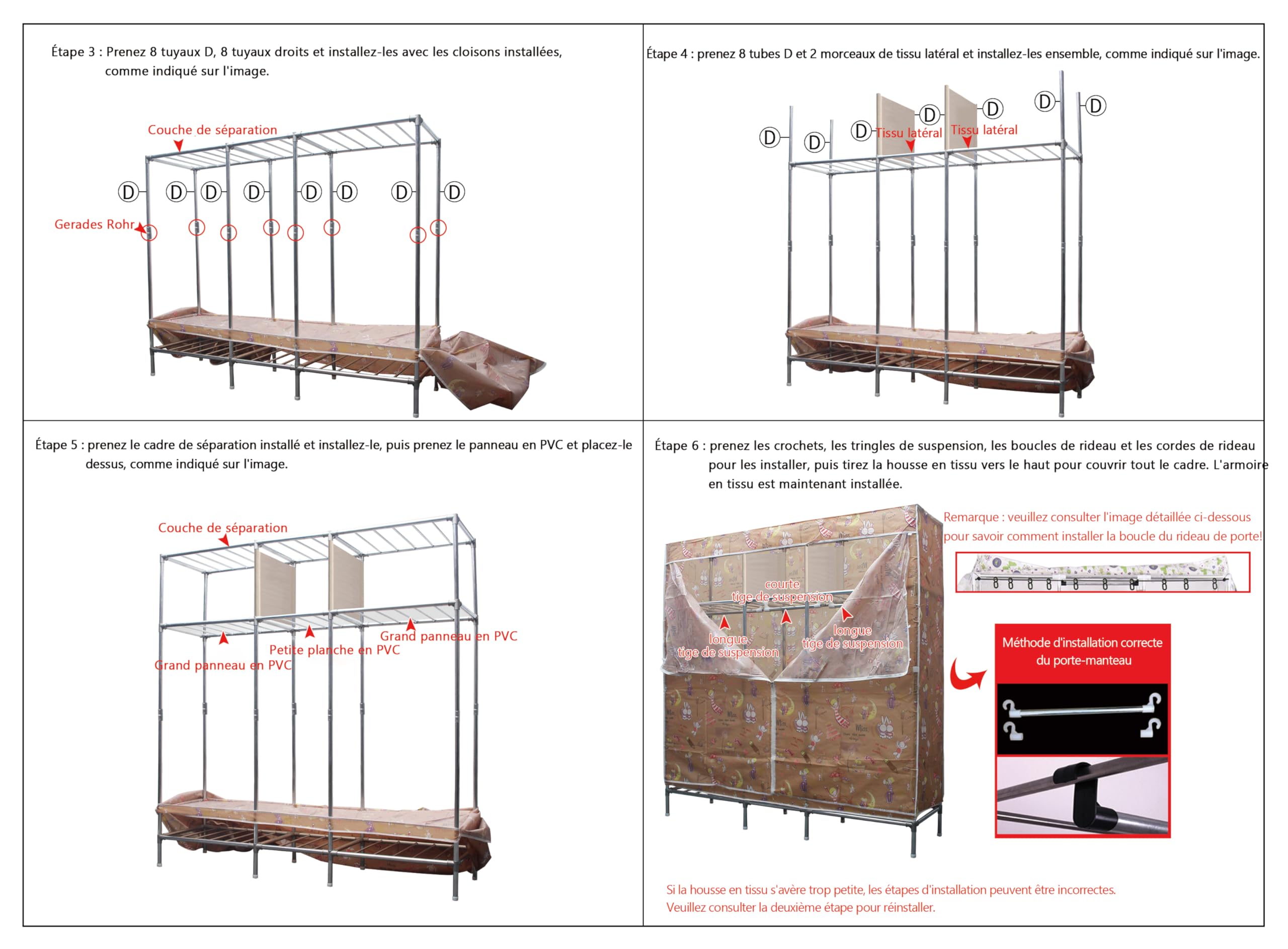 Armoire De Rangement en Tissu, Penderie avec Housse, Armoires Portable avec Barre De Suspension Et Étagères, Rangement Armoire Vêtement 168 X 46 X 173 cm