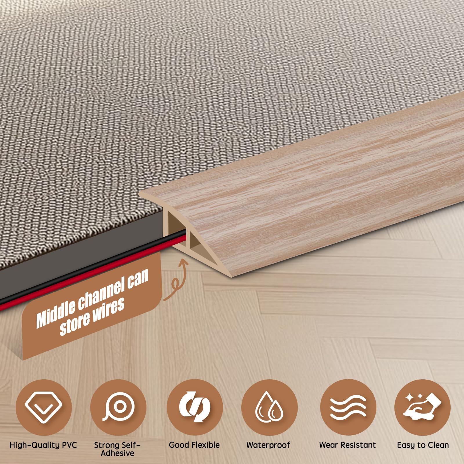 Floor Transition Strips Double Sided Self Adhesive Door Threshold Strips for Doorways, Laminate Threshold for Gaps Carpet Floor Tiles - Image 3
