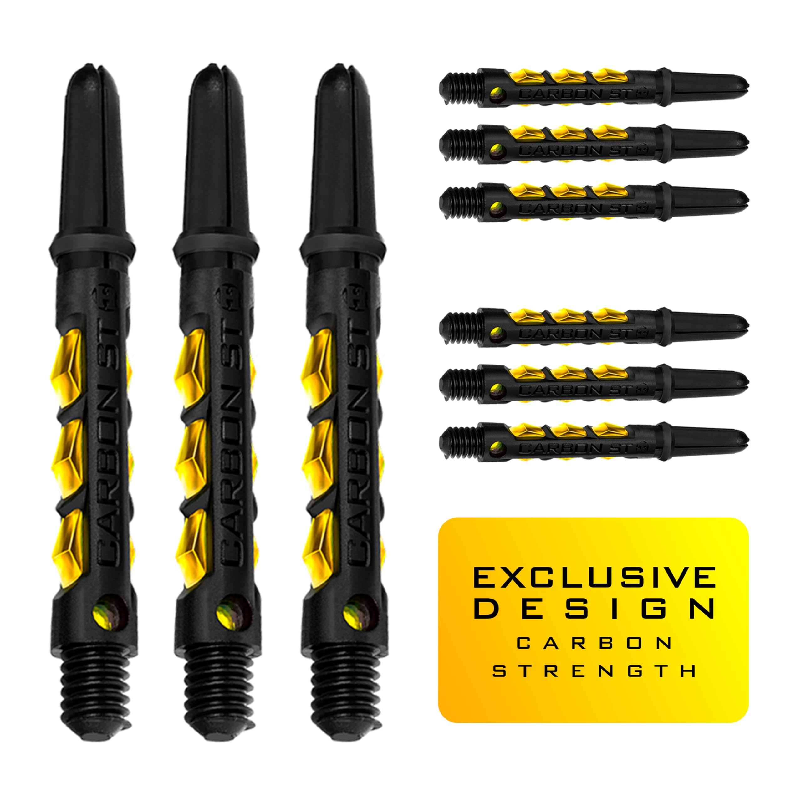 Harrows Darts 3 x Sets of Carbon ST Dart Stems - 9 Dart Shafts in Total - Available in 3 sizes - Tough Carbon Composite (YELLOW, Medium)