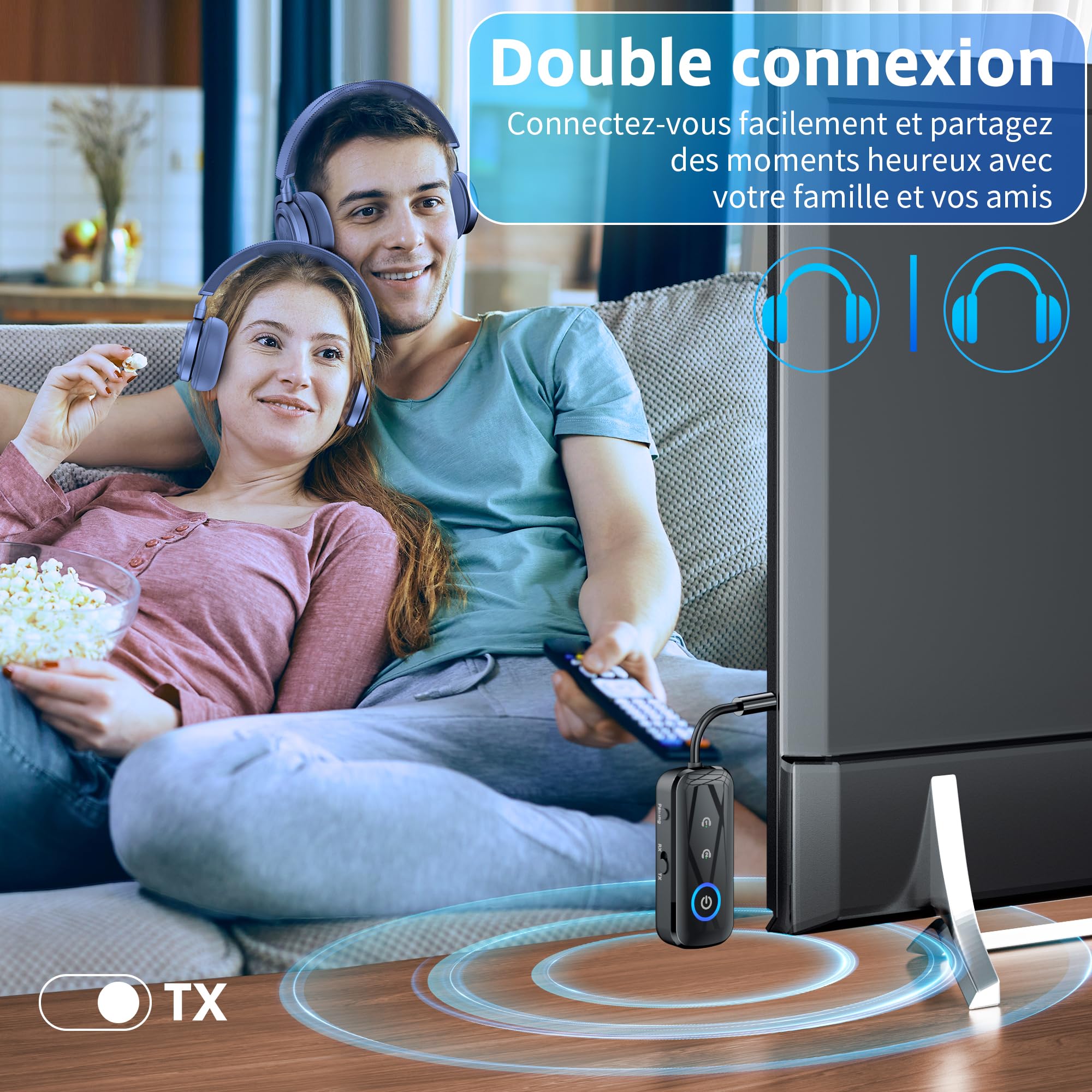 SONRU Adaptateur Bluetooth 5.3 2 en 1 Emetteur Récepteur 3,5 mm AUX Jack pour TV/PC/Voiture