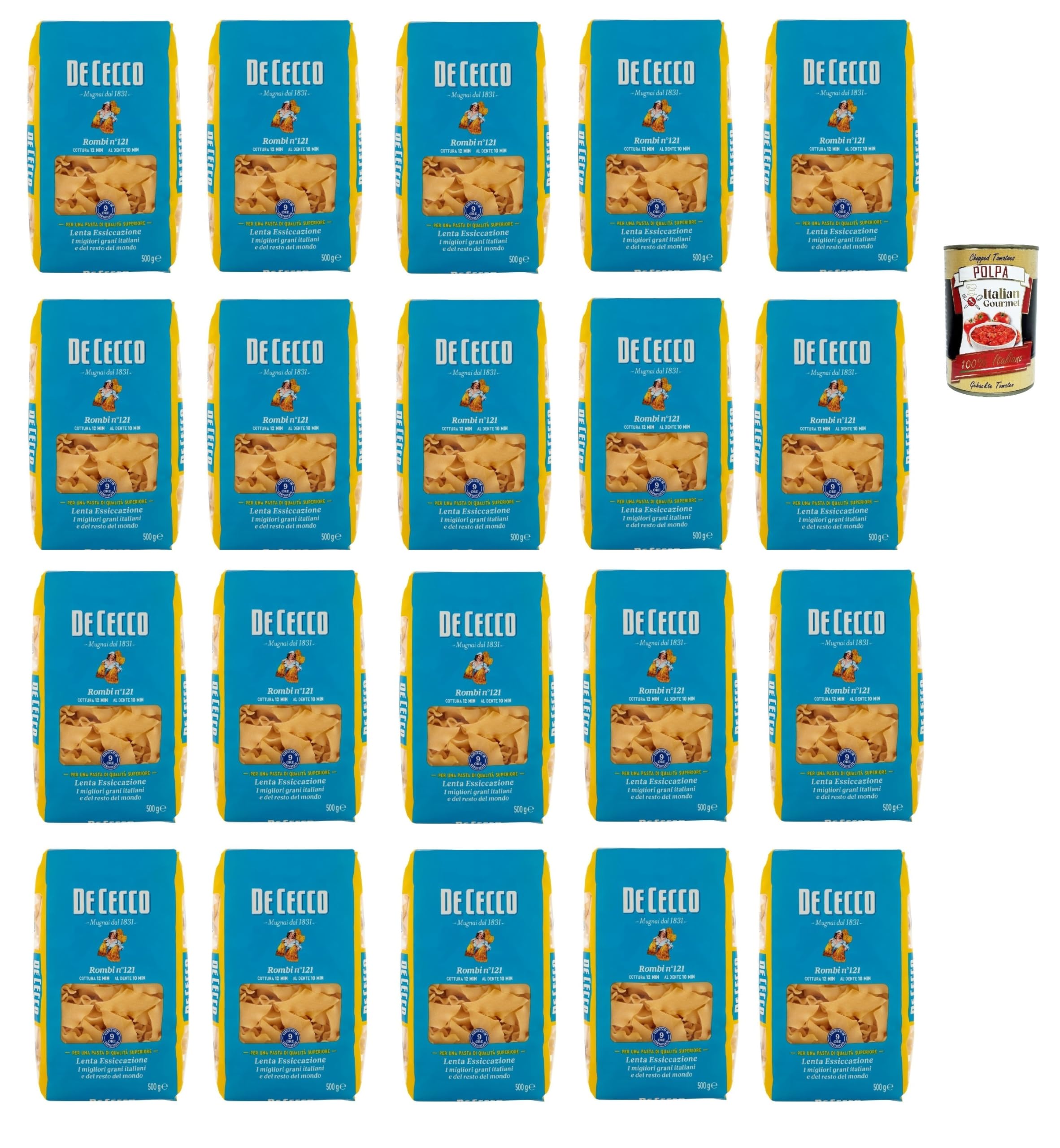 Italian Gourmet Rombi N°121 pasta italiana Hartweizen-Nudeln, 24 x 500g | Formato ruvido e consistente; ideale Kochfestigkeit für Ofengerichte, Ragù, Gesamtnettogewicht 12 kg + Kostenlos Polpa 400g