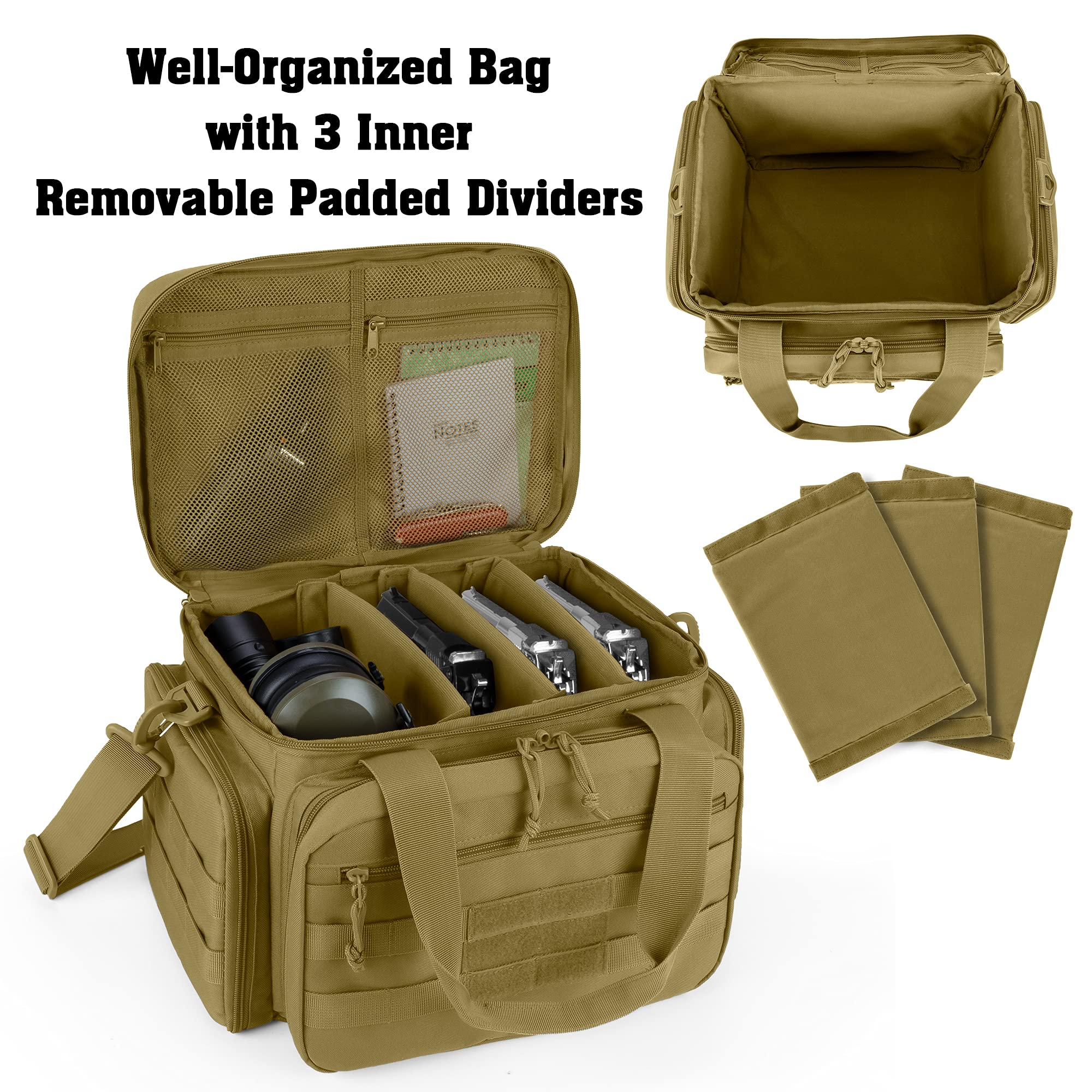 Buy DSLEAF Tactical Gun Range Bag for 4 Handguns, Pistol Shooting Range Bag with 6X Magazine