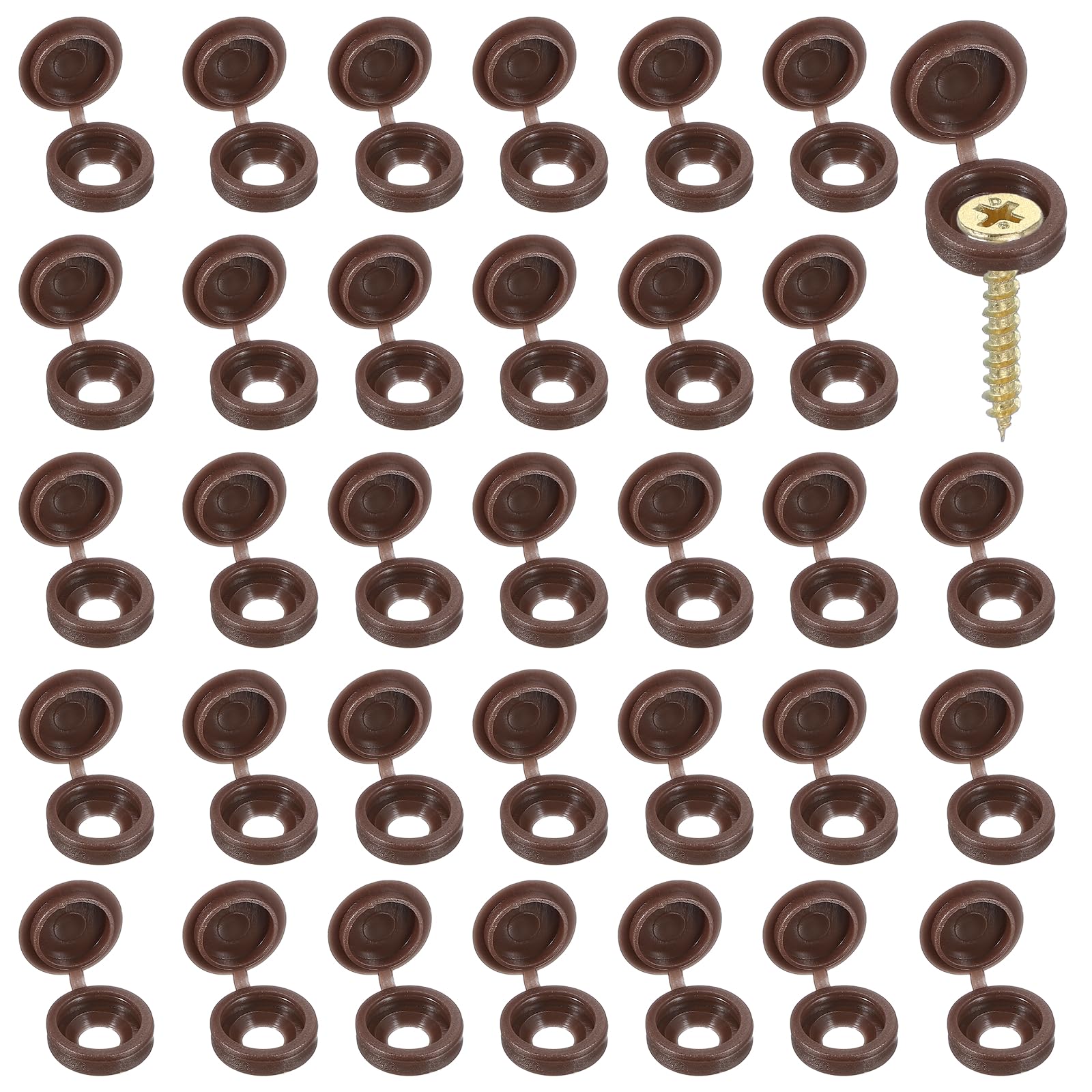 YELARXI Screw Snap Covers, Plastic Hinged Screw Cover Caps Shutter Screws Fold Snap Washer- Fitting for (Windows - Railings - Home Furniture - Cabinets) 5 mm & 200 Pack & Dark Coffee