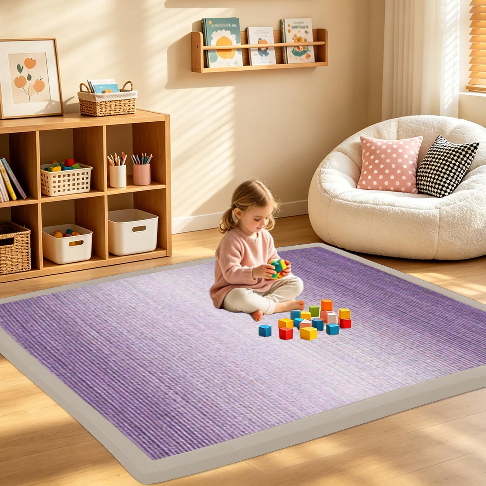 RZUMXOPY Kids Rug 40 x 150 cm Thick Baby Play Mat Foam Floor Padded Playmats for Babies Childrens, Soft Playpen Tatami Mat for Crawling & Playing, Non-Slip Bottom Lilac