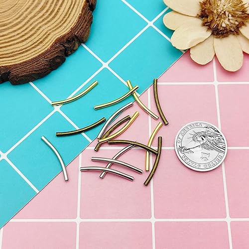 Miniatura 7 de 300 cuentas espaciadoras curvadas de tubo de fideos, cuentas de tubo curvado de 0.98 pulgadas de largo, cuentas de tubo de latón, cuentas sueltas de