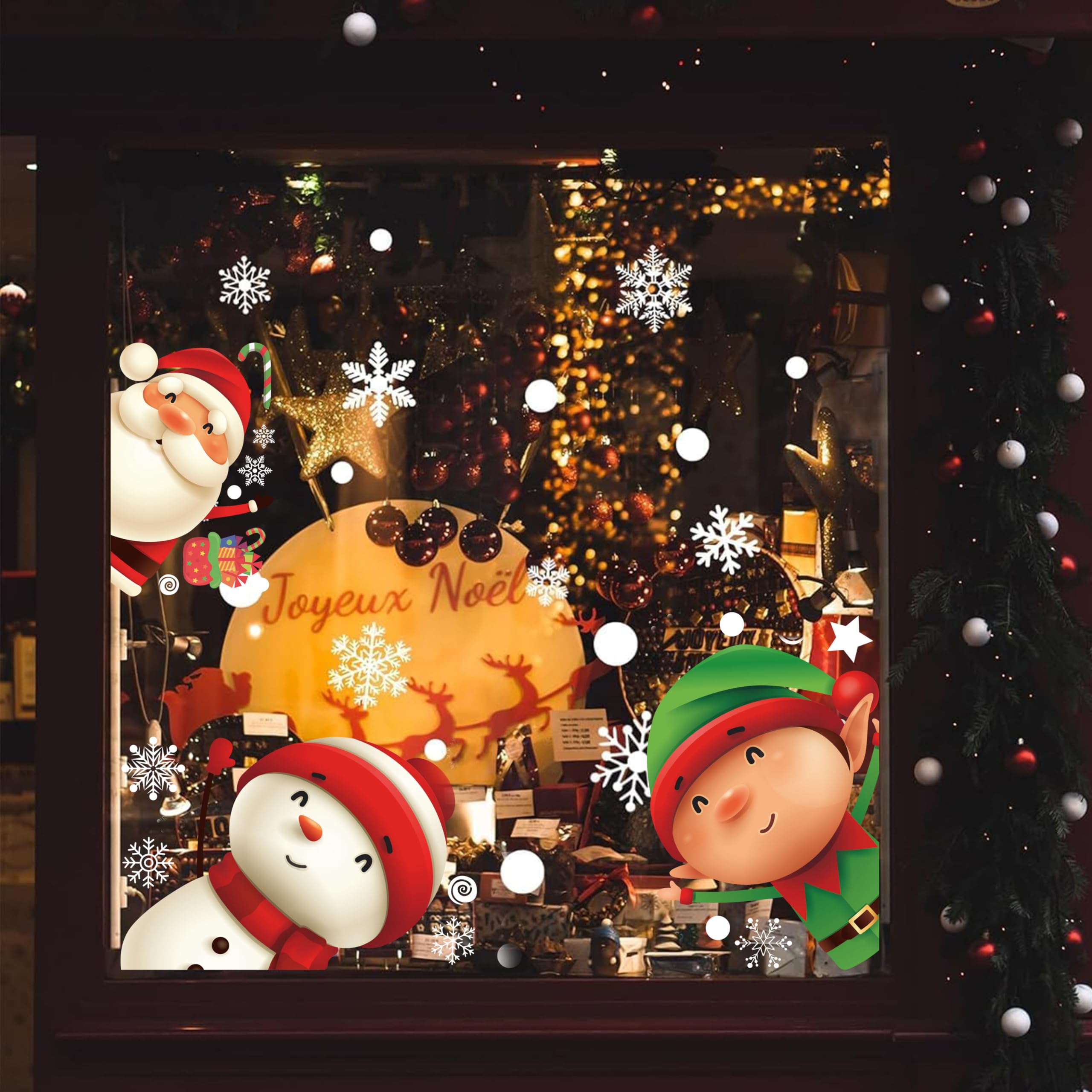 160PCS Christmas Window Clings for Glass - Snowman Decals, Snowflake Stickers, Decorations for Kids Party